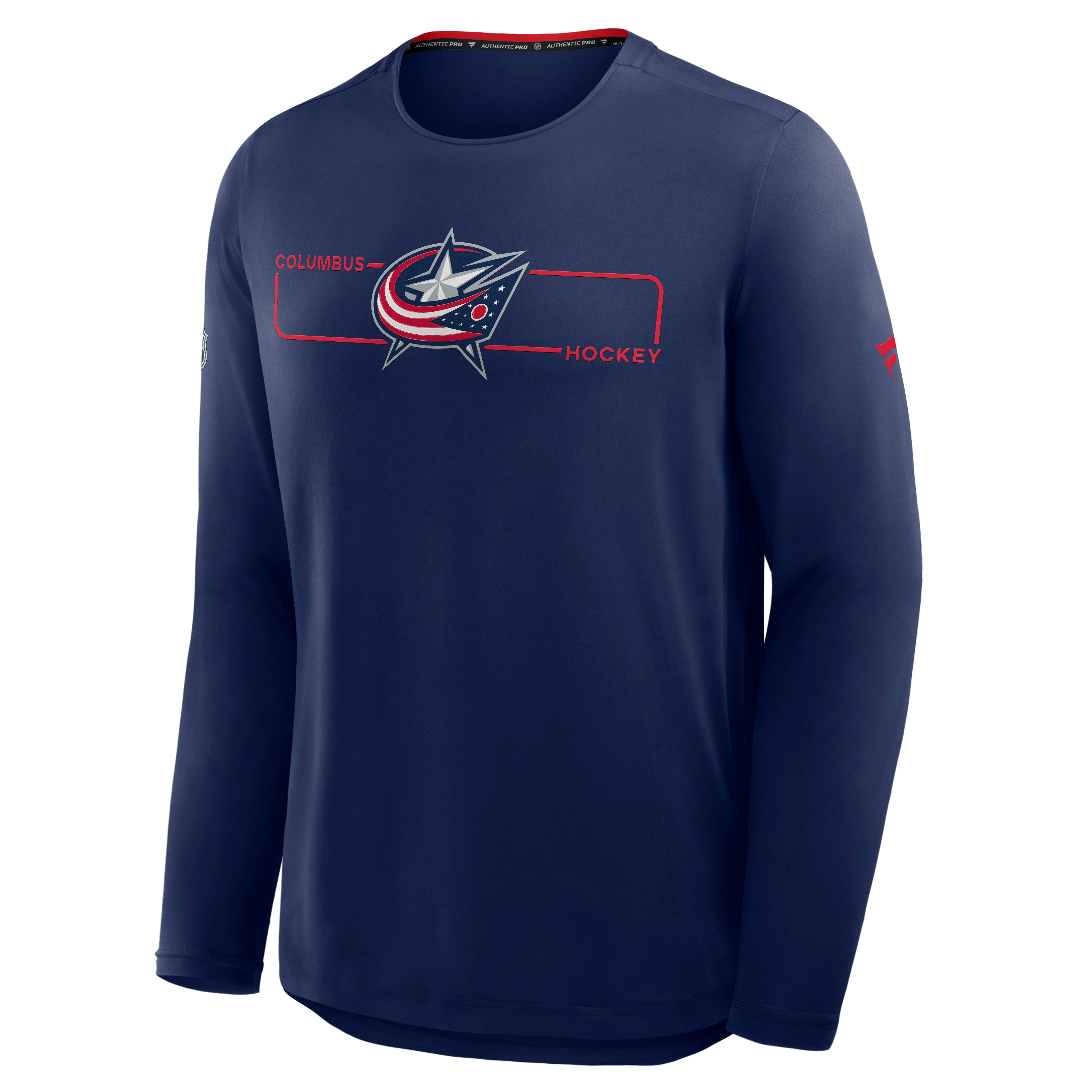 T-shirt à manches longues authentique Pro Rink Tech pour homme, bleu marine, Columbus Blue Jackets, de la marque Fanatics.