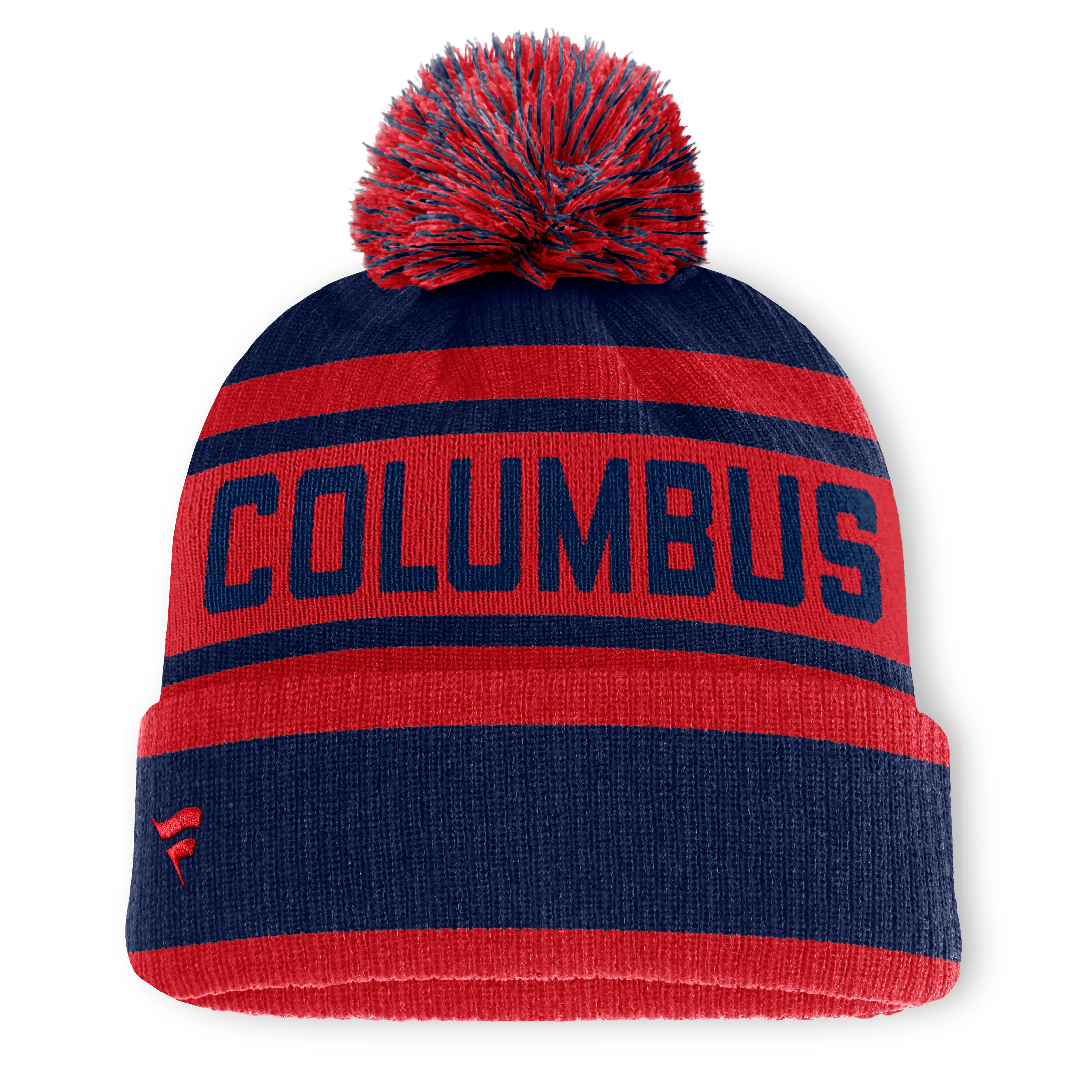 Bonnet à revers pour homme Fanatics bleu marine/rouge Columbus Blue Jackets Fundamental avec pompon