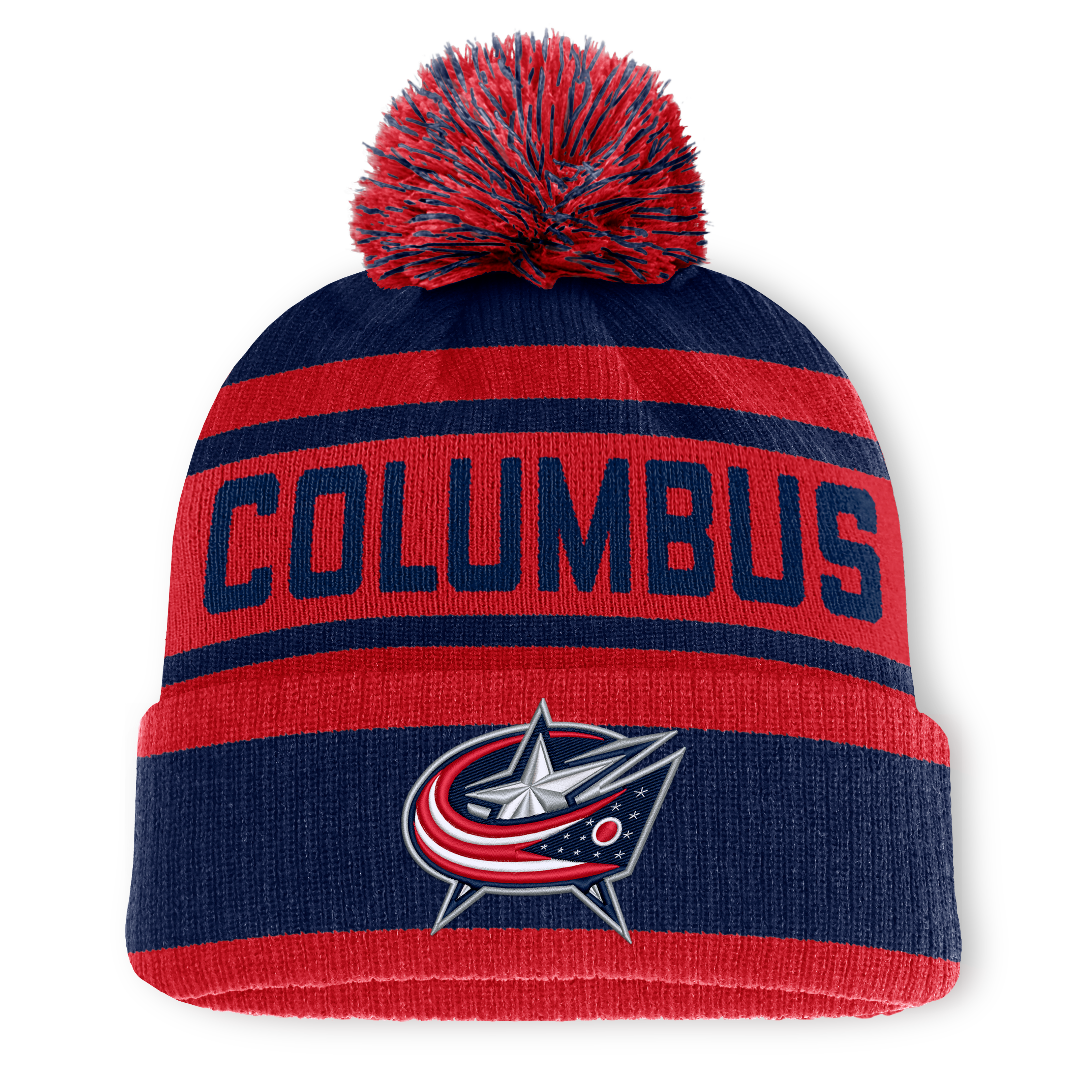 Men's Fanatics Navy/Red Columbus Blue Jackets Fundamental Cuffed Knit Hat with Pom