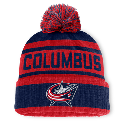 Columbus Blue Jackets Fanatics Fundamental Cuffed Knit Hat with Pom - Navy/Red
