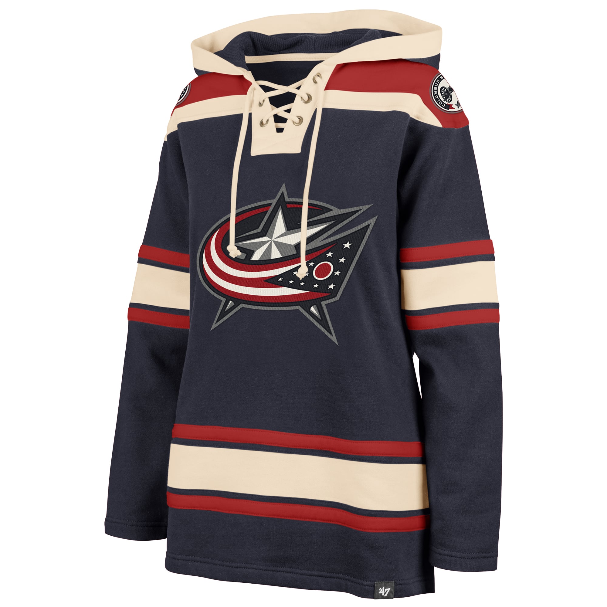 Women's '47  Navy Columbus Blue Jackets Superior Lacer Pullover Hoodie
