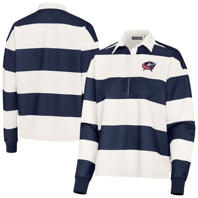 Columbus Blue Jackets Antigua Women's Banner Rugby Long Sleeve Polo - Navy/White