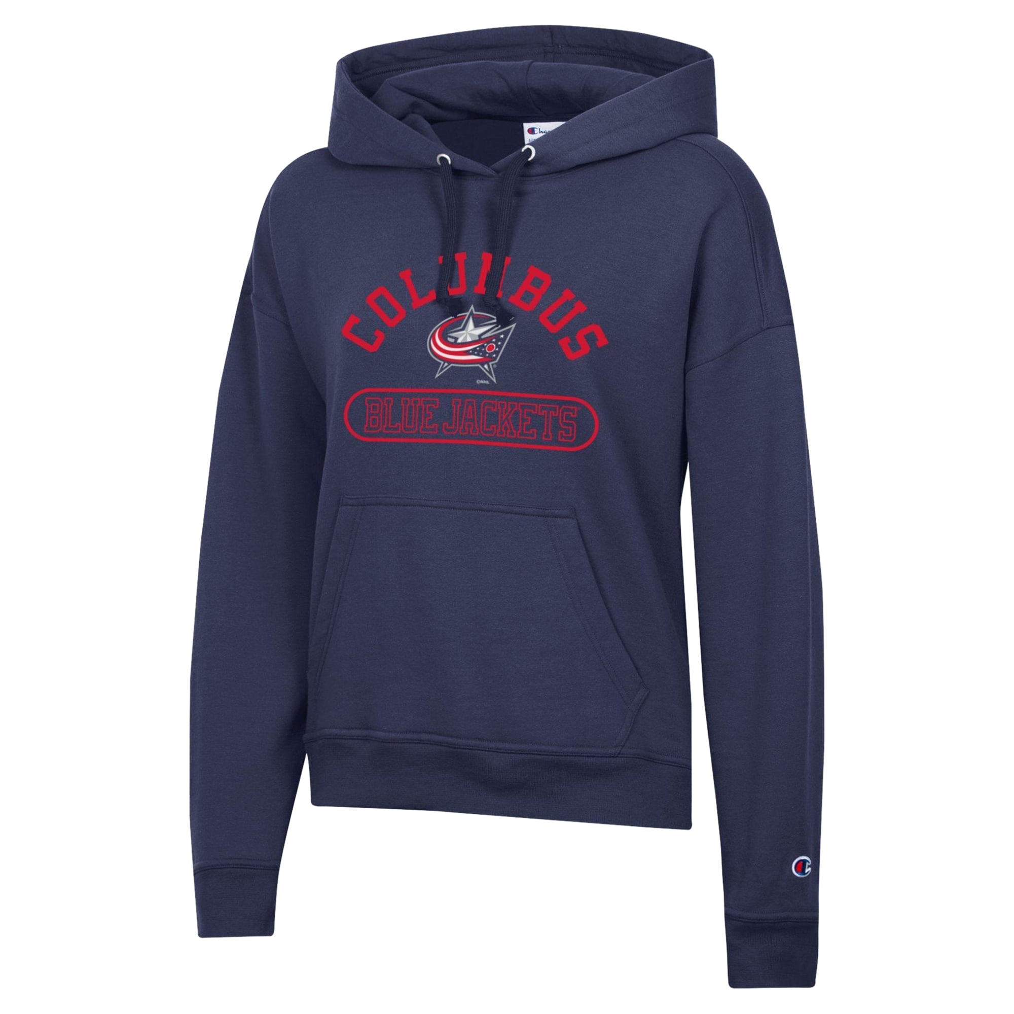 Sweat à capuche Champion pour femme, bleu marine, Columbus Blue Jackets, modèle Arched Pill Box