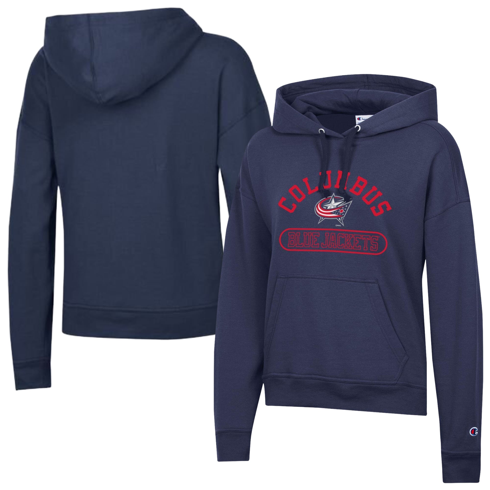Women's Champion Navy Columbus Blue Jackets Arched Pill Box Hoodie