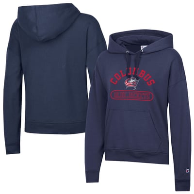  Columbus Blue Jackets Champion Women's Arched Pill Box Hoodie - Navy