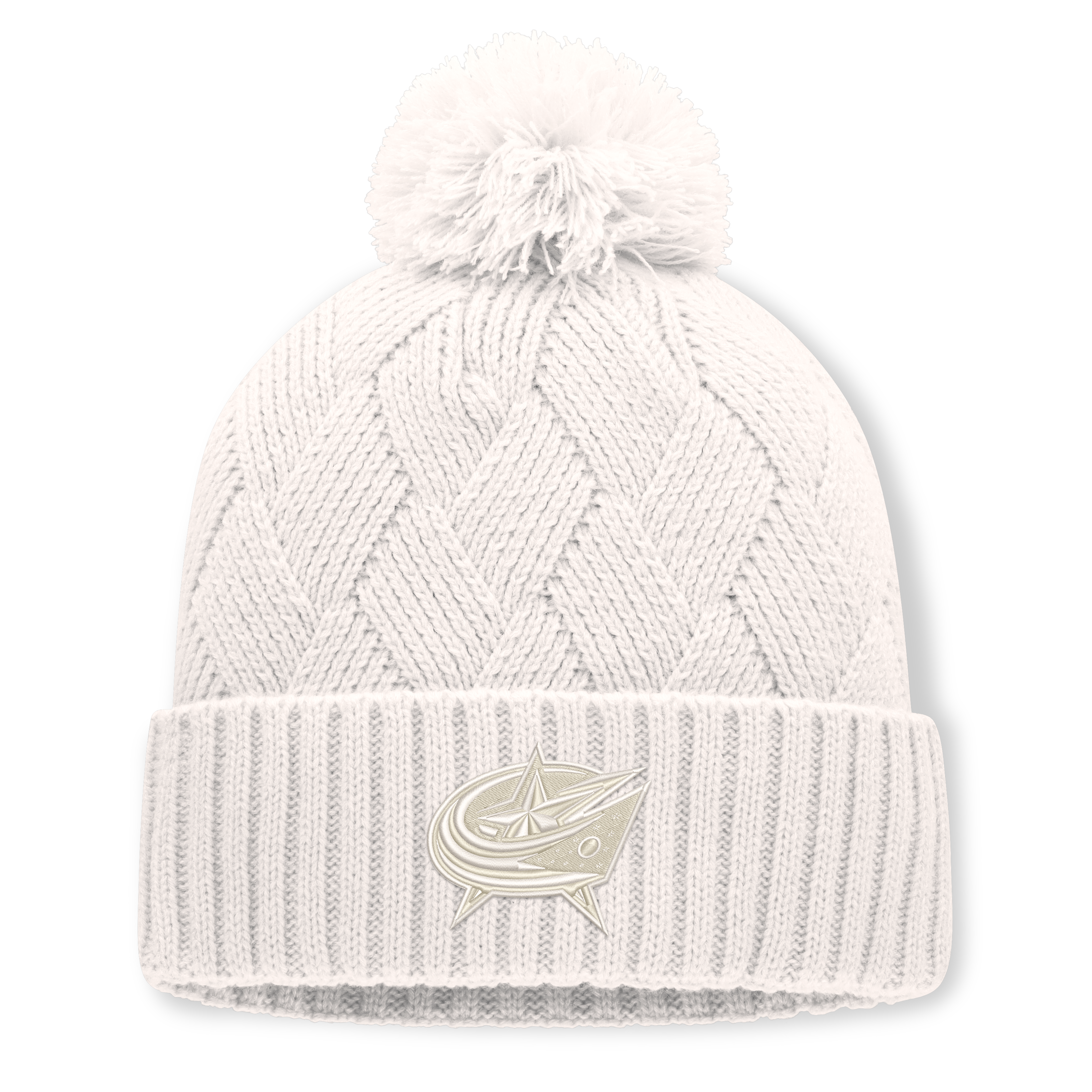 Women's Fanatics Cream Columbus Blue Jackets Level Up Cuffed Knit Hat with Pom