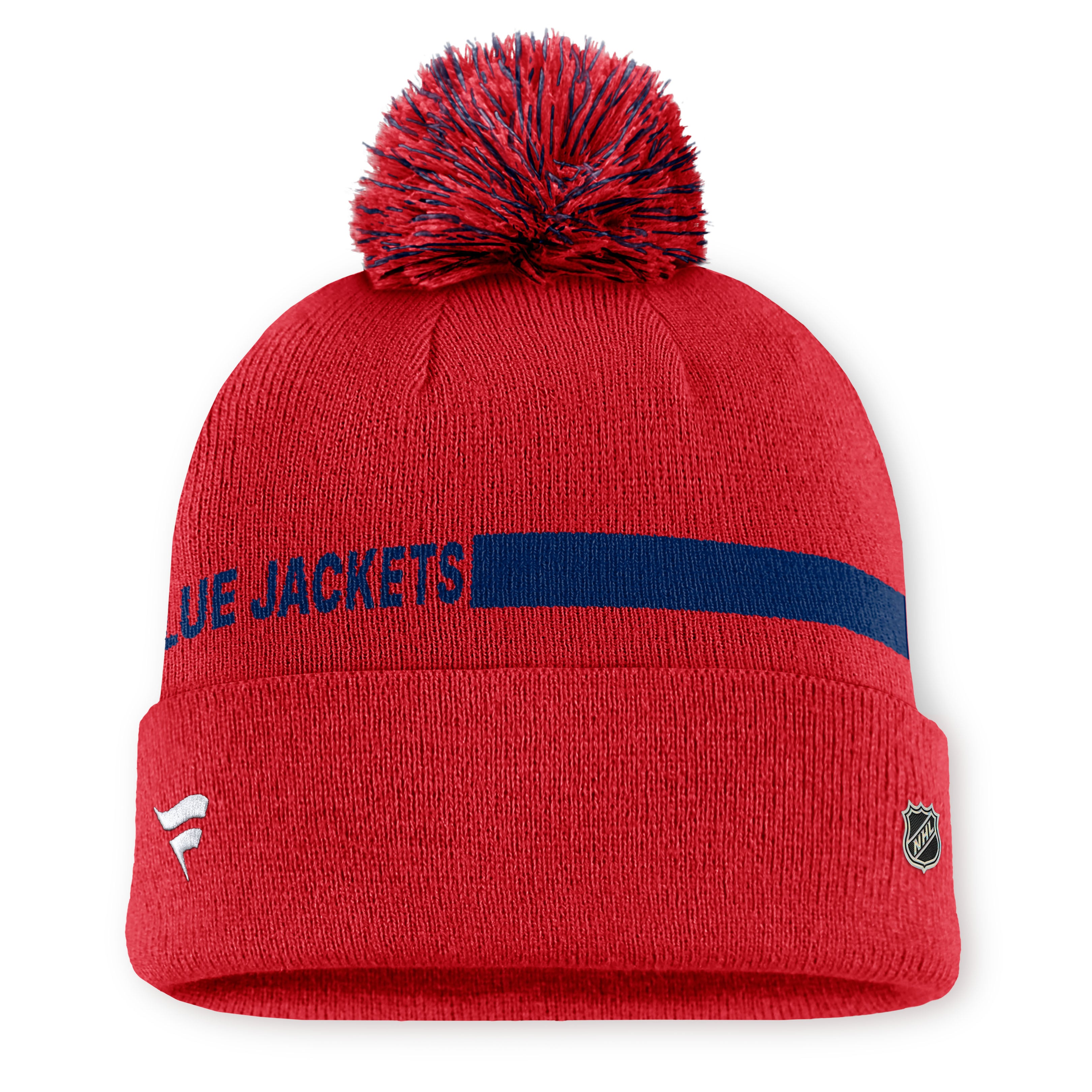 Women's Fanatics Red Columbus Blue Jackets Authentic Pro Rink Cuffed Knit Hat with Pom