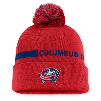 Women's Columbus Blue Jackets Fanatics Red Authentic Pro Rink Cuffed Knit Hat with Pom