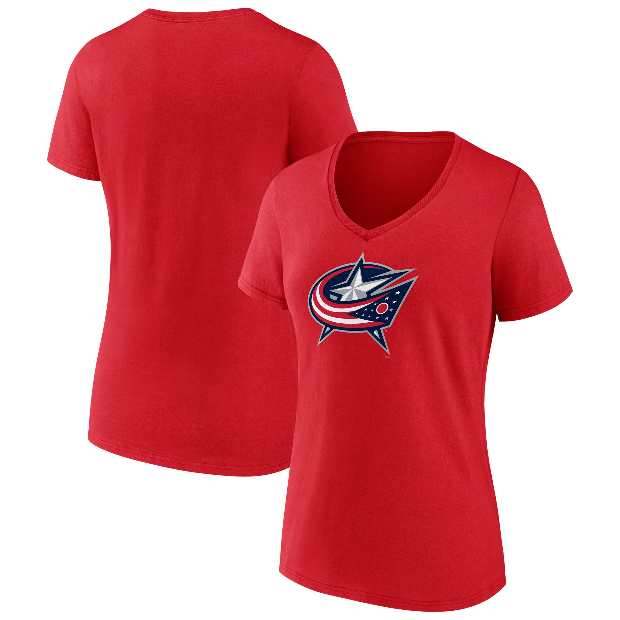T-shirt à col en V pour femmes, logo principal des Blue Jackets de Columbus, rouge