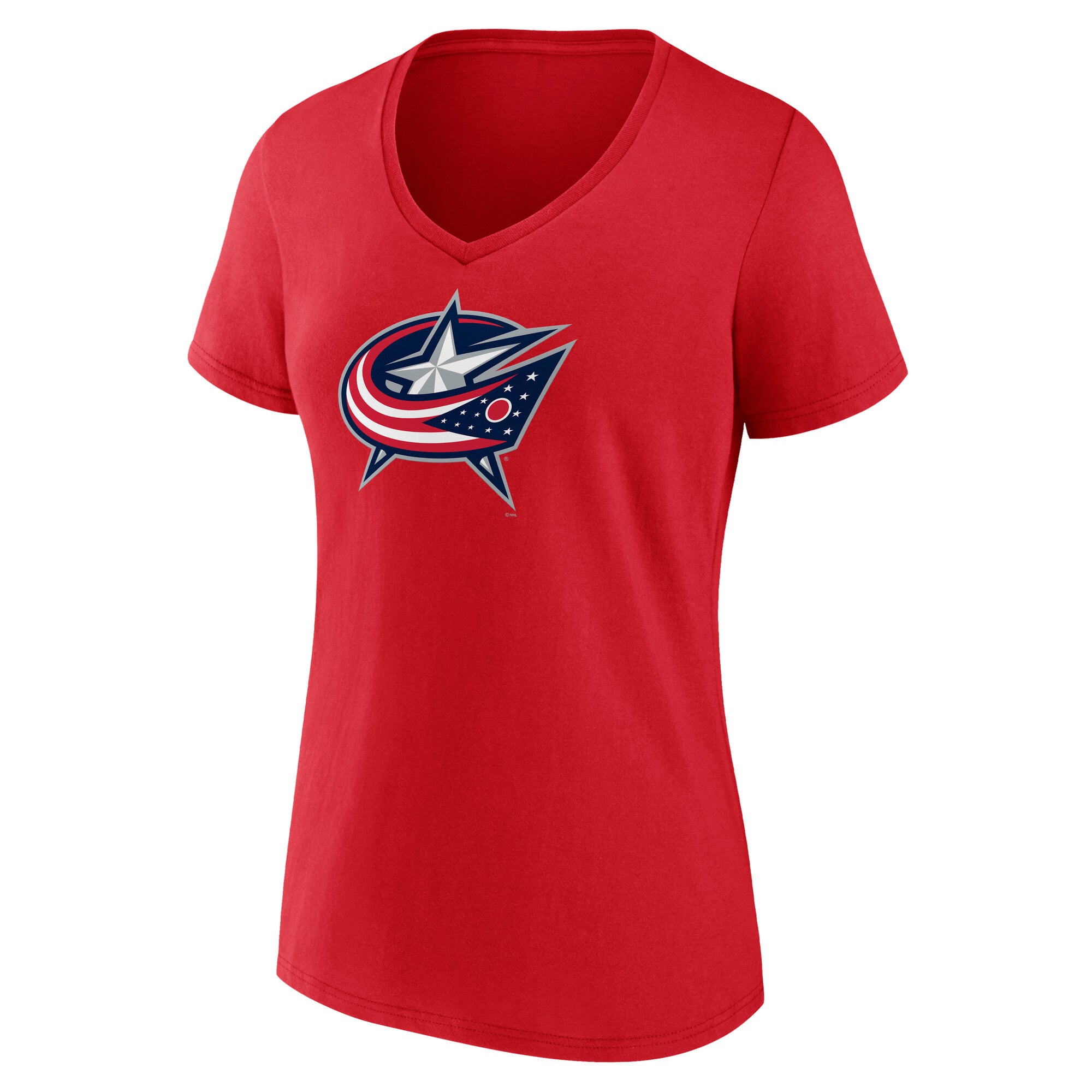 T-shirt à col en V pour femmes, logo principal des Blue Jackets de Columbus, rouge