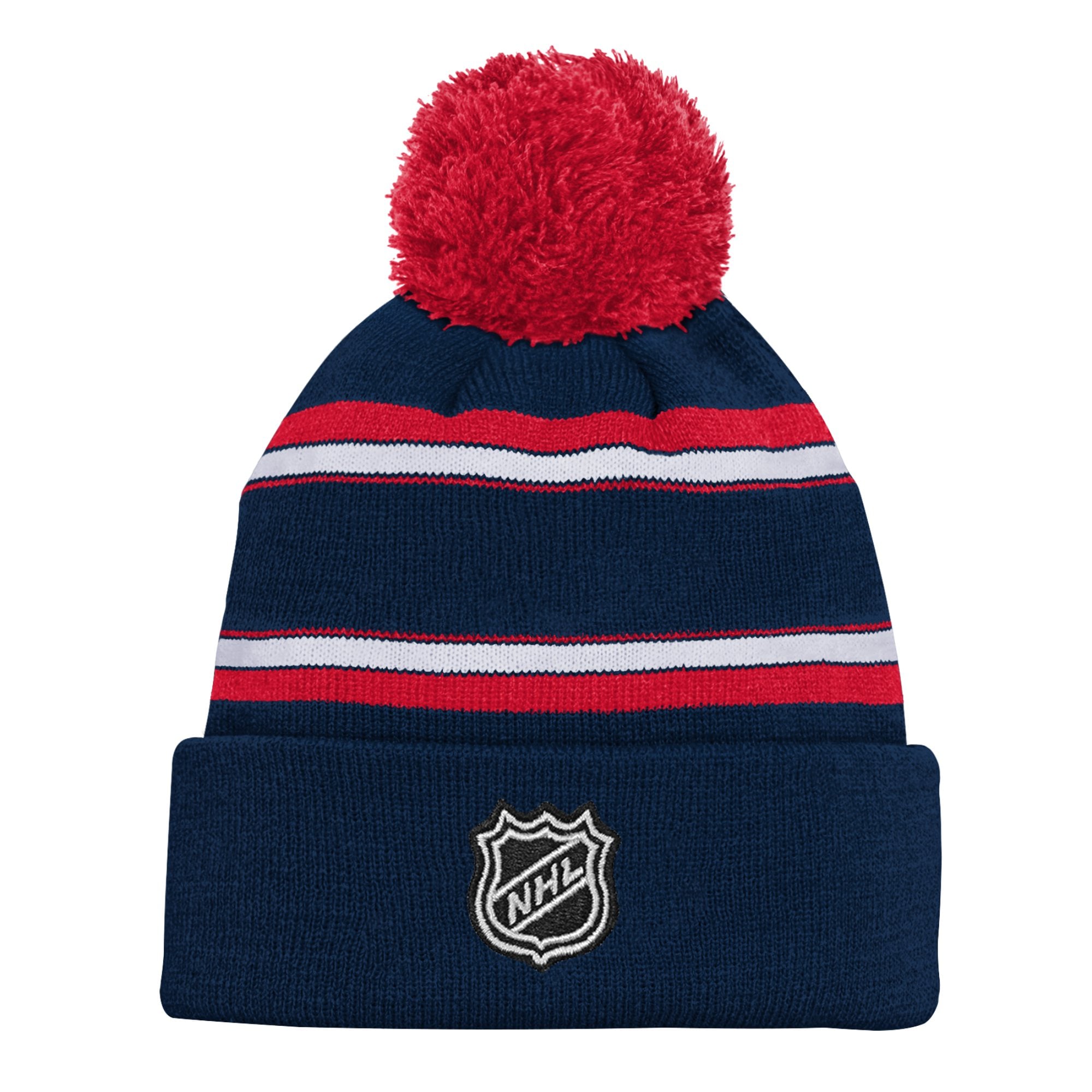 Bonnet en tricot à revers jacquard bleu marine Columbus Blue Jackets pour jeunes avec pompon