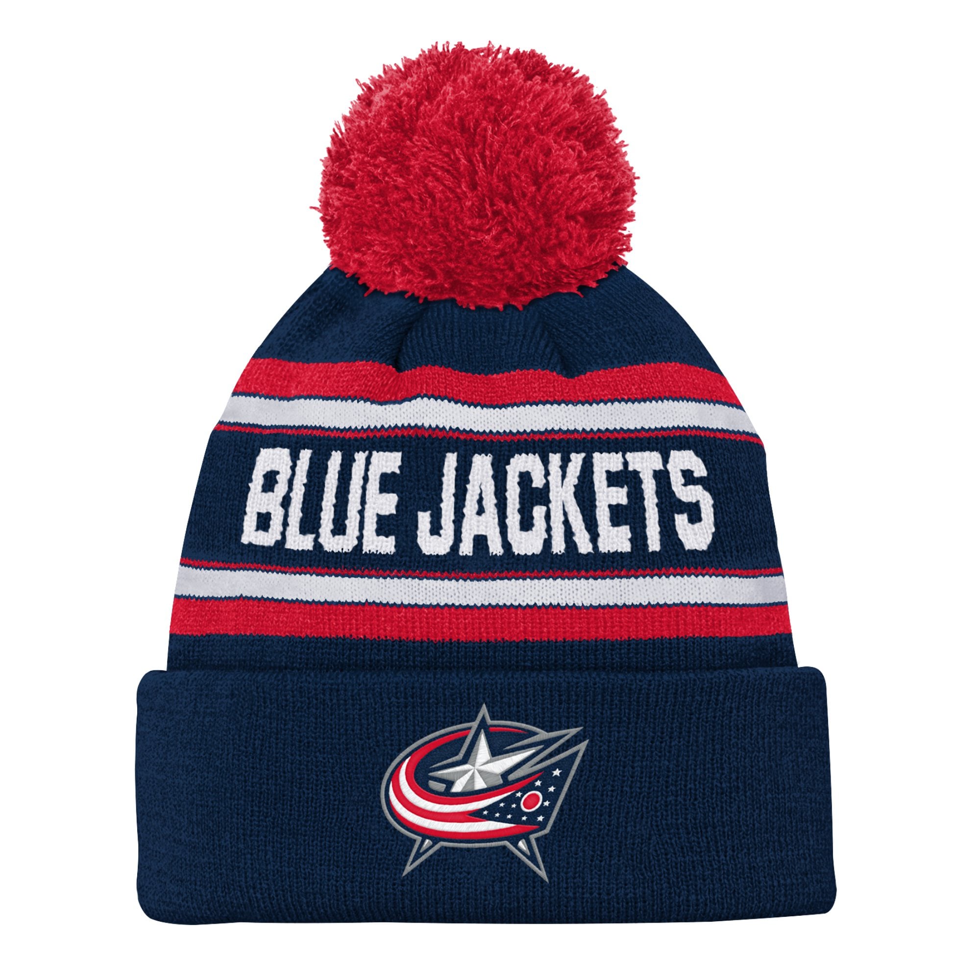 Bonnet en tricot à revers jacquard bleu marine Columbus Blue Jackets pour jeunes avec pompon