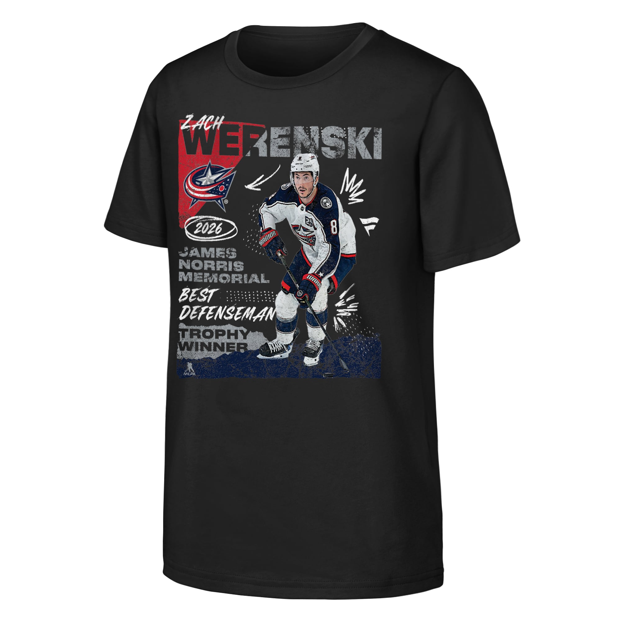 Youth Fanatics Zach Werenski Black Columbus Blue Jackets 2026 Norris Trophy T-Shirt
