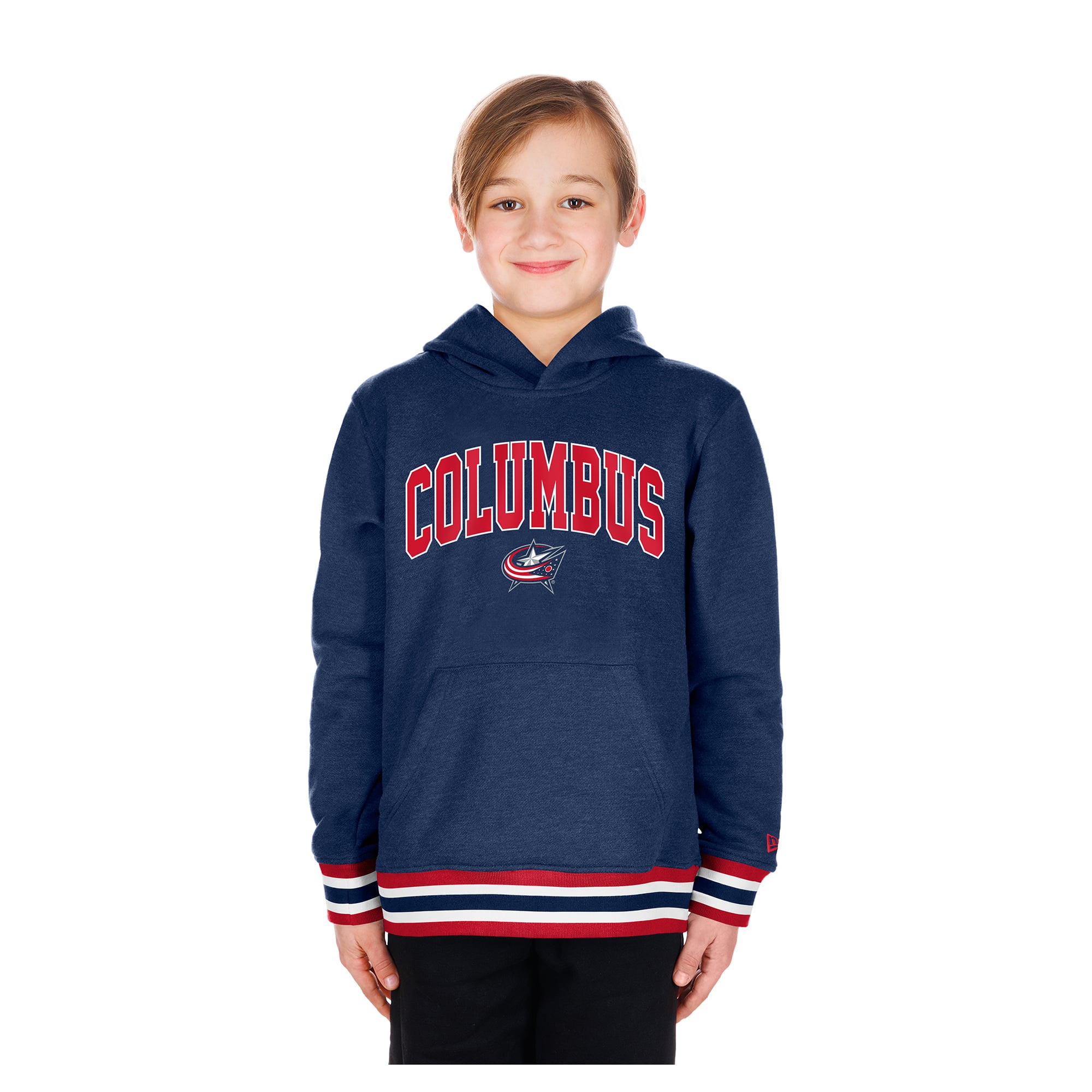 Youth New Era Navy Columbus Blue Jackets Knit Trim Pullover Hoodie