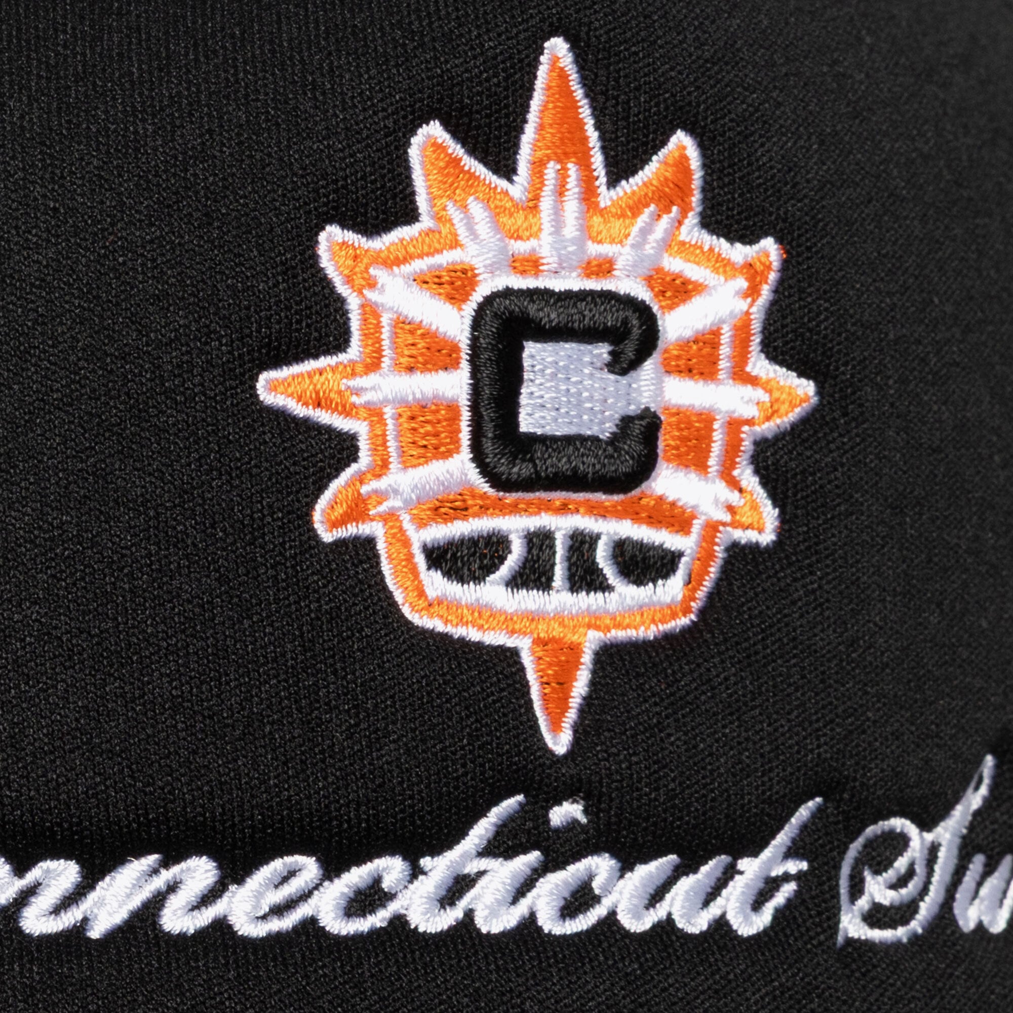Unisex Mitchell & Ness Black Connecticut Sun Script Pro Pinch Adjustable Trucker Hat