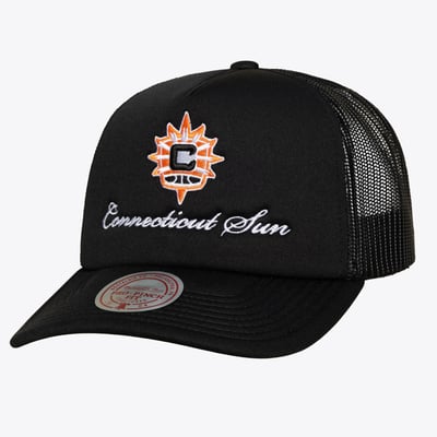 Connecticut Sun Mitchell & Ness Unisex Script Pro Pinch Adjustable Trucker Hat - Black