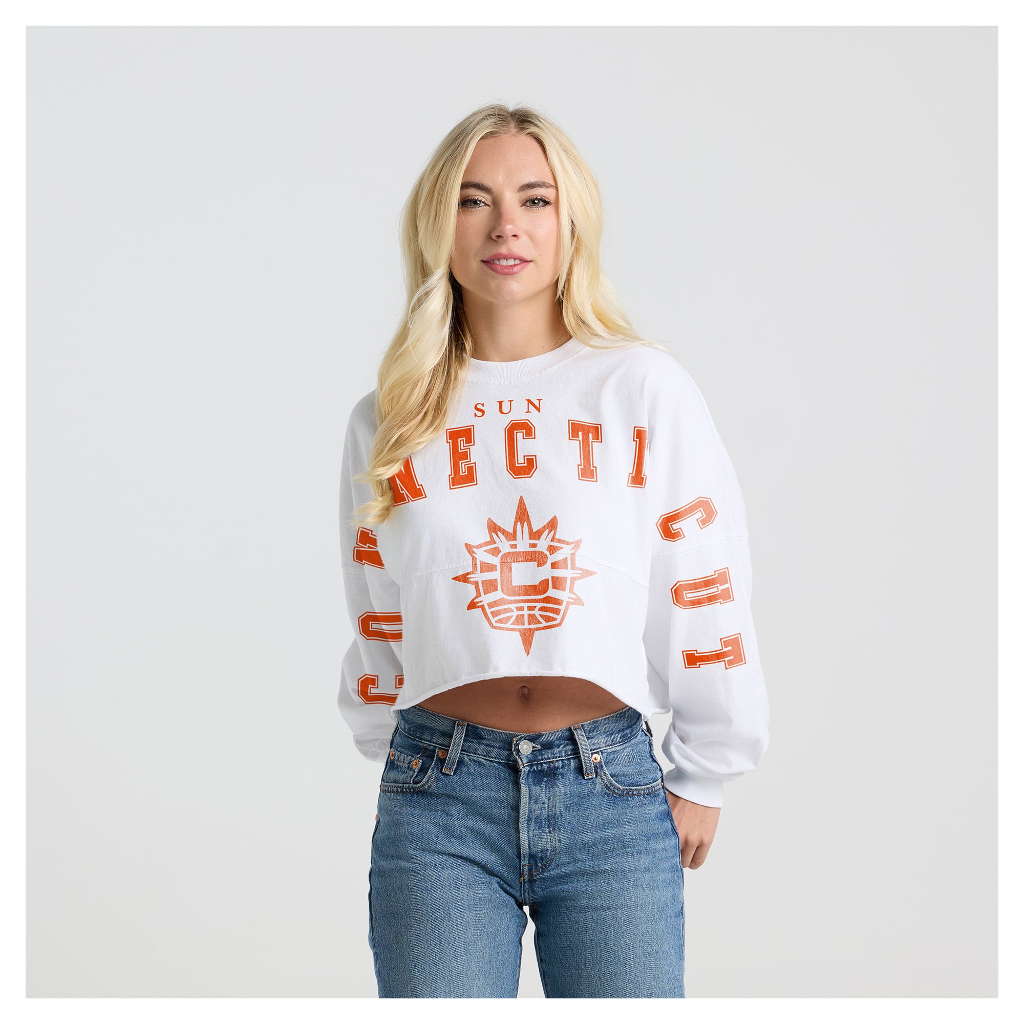 Women's Fanatics White Connecticut Sun Spirit Jersey Cropped Crew Neck Sweatshirt