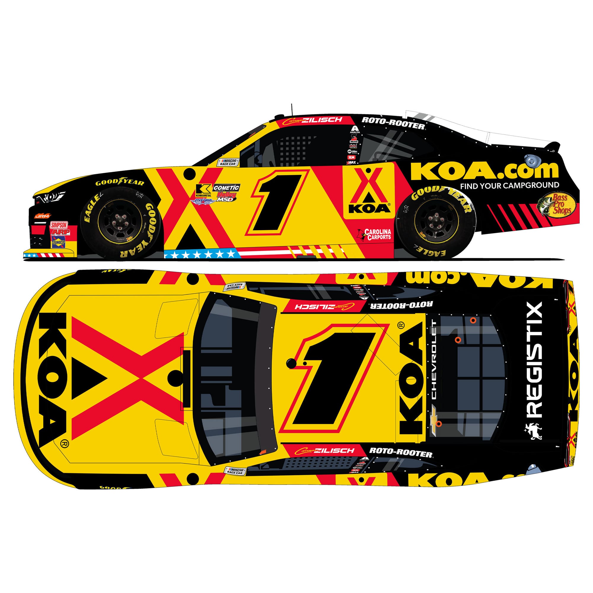 Action Racing Connor Zilisch 2025 #1 KOA 1:24 Chevrolet moulée sous pression, peinture standard