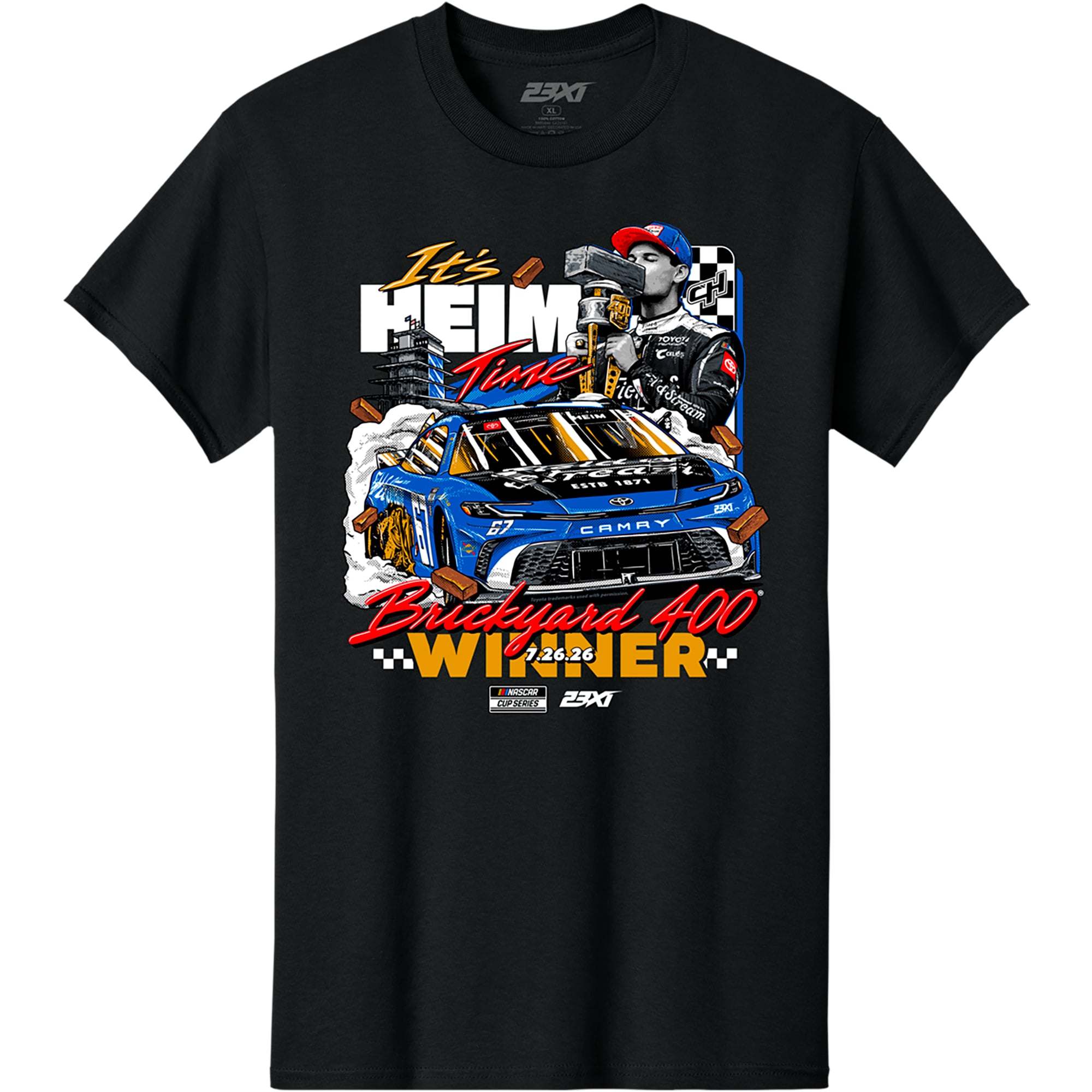 Men's Classic Ink Black Corey Heim 2026 Brickyard 400 Race Winner T-Shirt