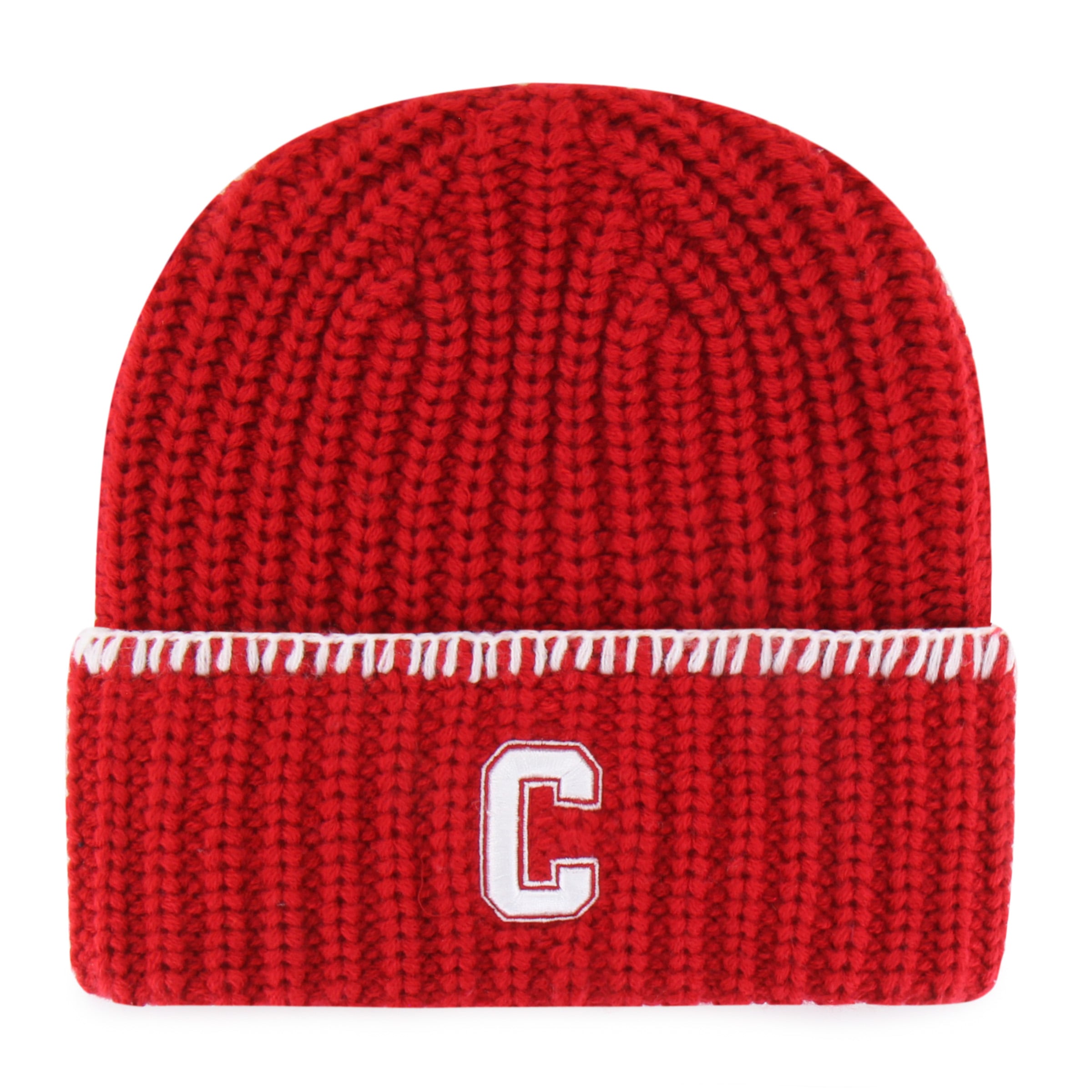 Bonnet à revers en maille point de couverture rouge Cornell « 47 » pour femme