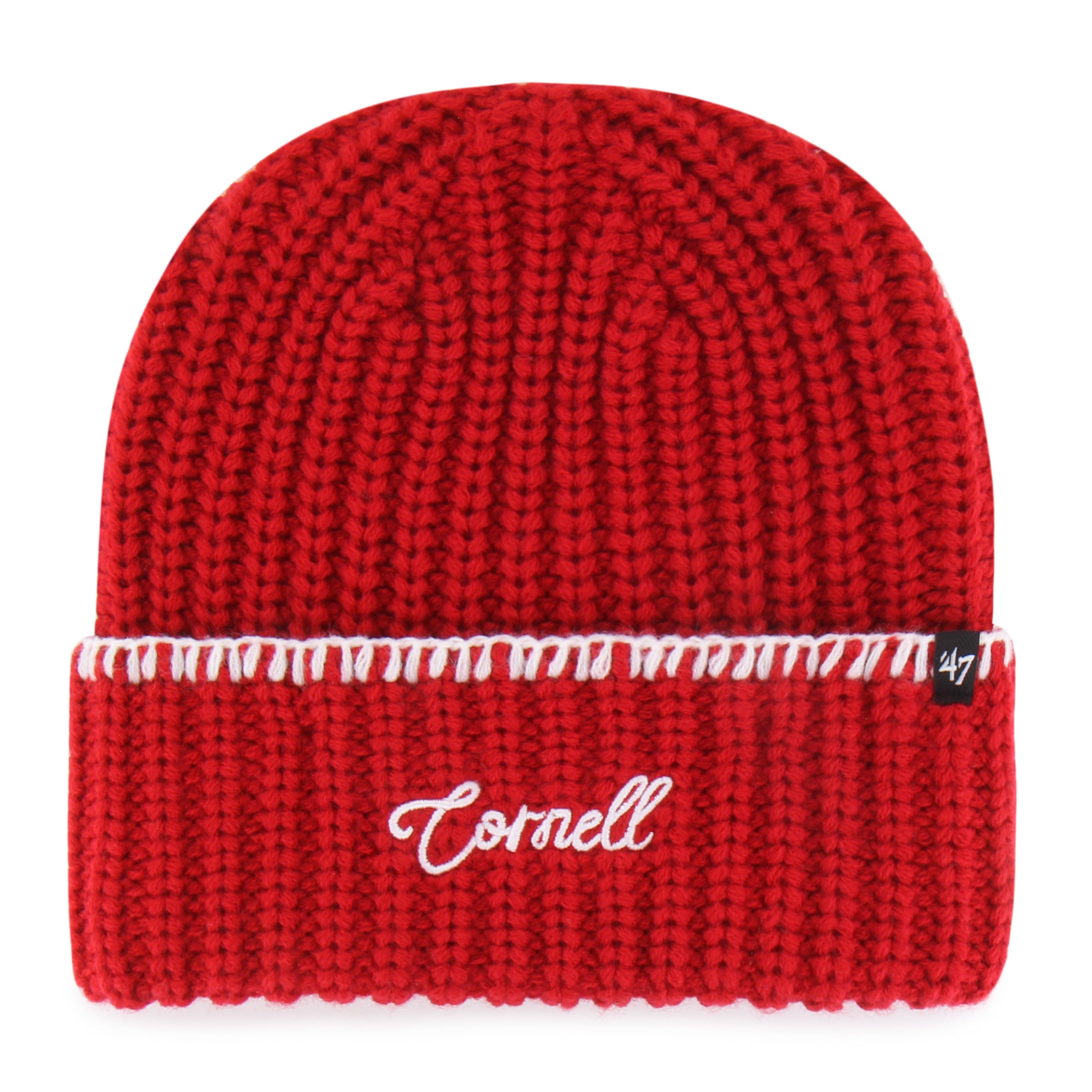 Bonnet à revers en maille point de couverture rouge Cornell « 47 » pour femme