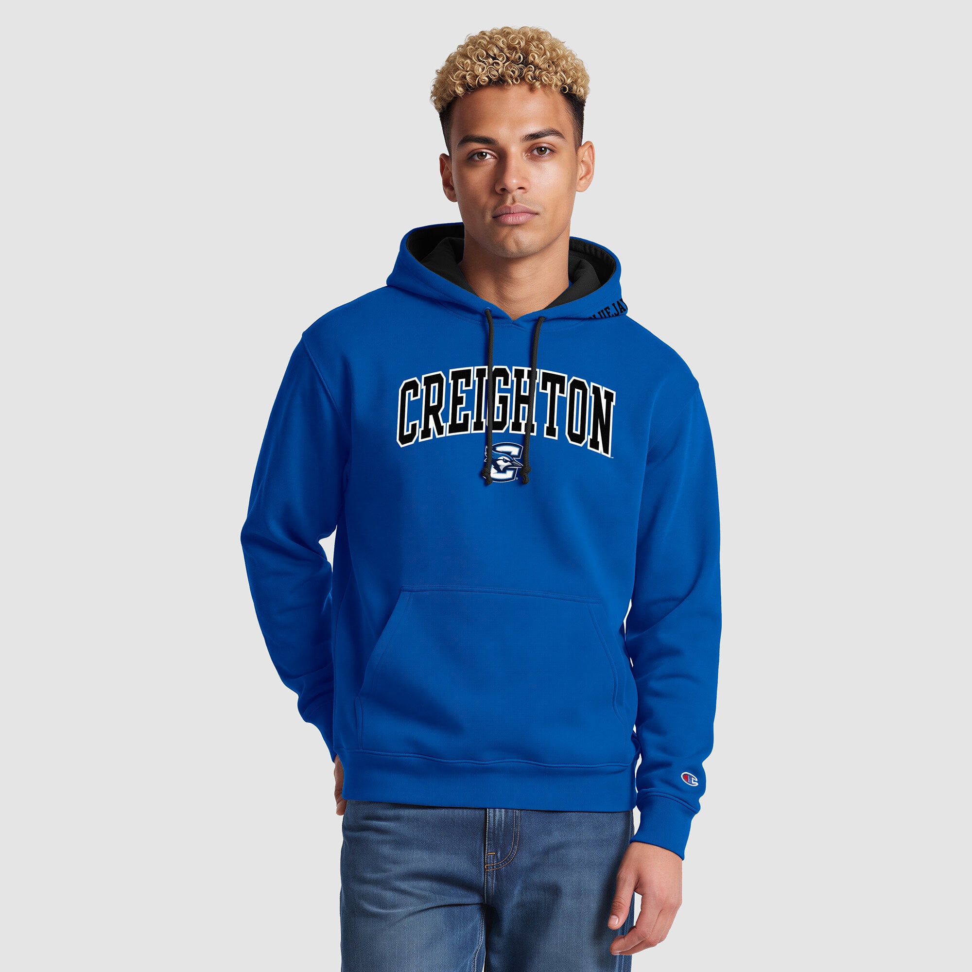 Sweat à capuche contrasté bleu/noir Creighton Bluejays pour homme, de la marque Champion.