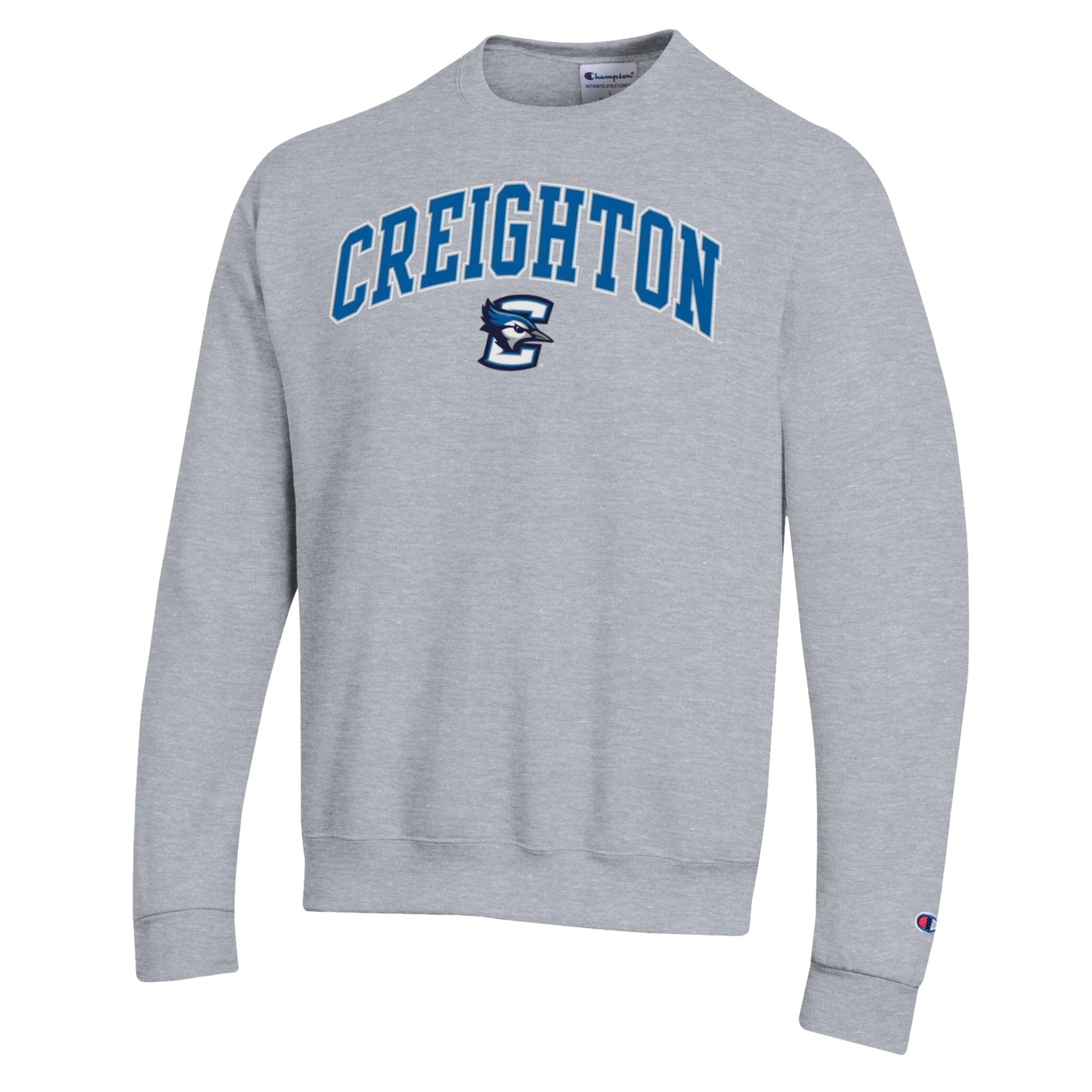 Sweat-shirt Champion pour homme, gris chiné, Creighton Bluejays Arch Powerblend