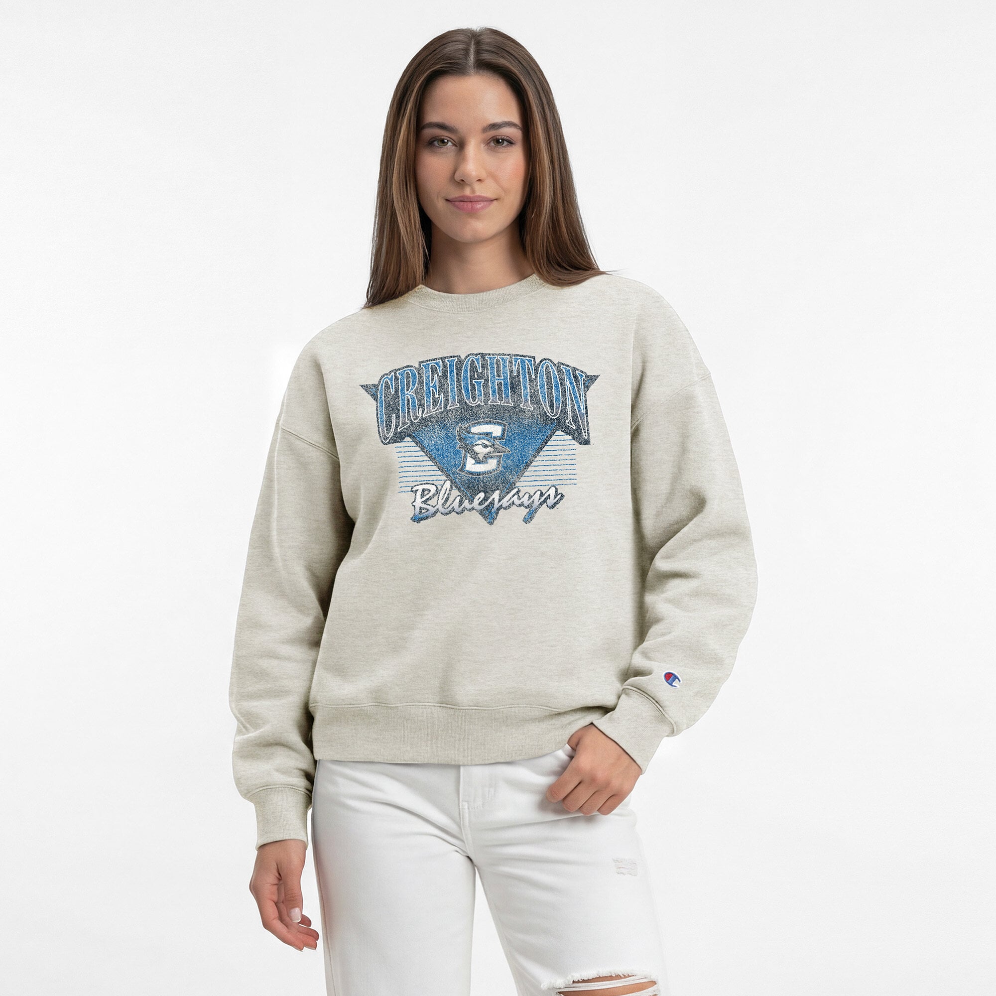 Women's Champion  Oatmeal Creighton Bluejays All-Star Weave Sweatshirt