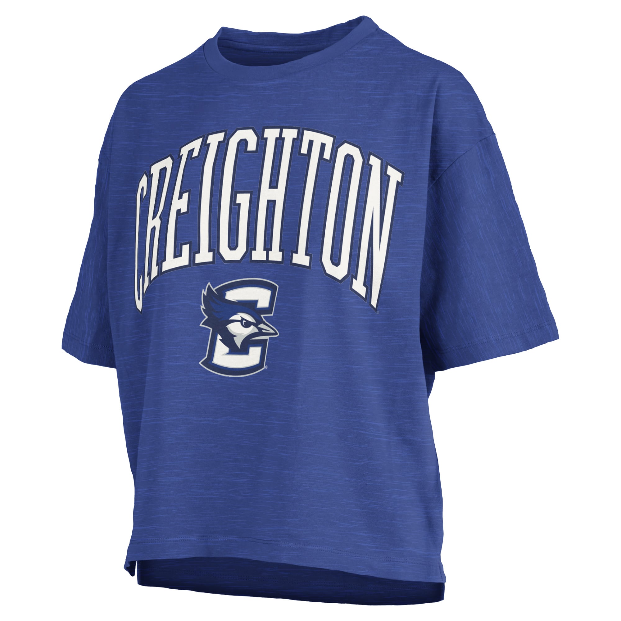 Women's Pressbox Royal Creighton Bluejays Oversized Nelson Arch Over Logo Slub T-Shirt