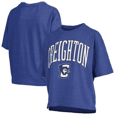 Creighton Bluejays Pressbox Women's Oversized Nelson Arch Over Logo Slub T-Shirt - Royal
