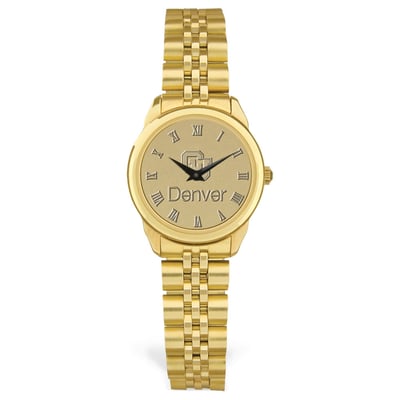 CU Denver Lynx Women's Medallion Rolled Link Bracelet Wristwatch - Gold