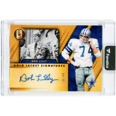 Bob Lilly Dallas Cowboys Autographed 2020 Panini Gold Standard Gold Jacket Signatures #GJ14 #28/49 Card