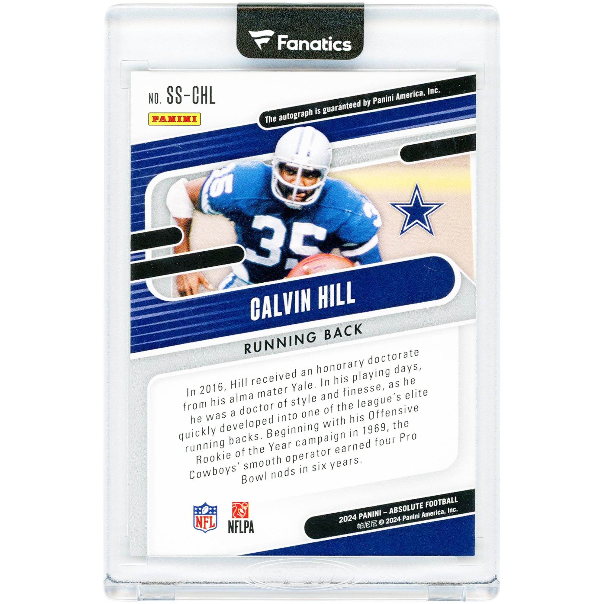 Carte autographiée Calvin Hill des Dallas Cowboys 2024 Panini Absolute Gold Signature Standouts #SS-CHL #8/10