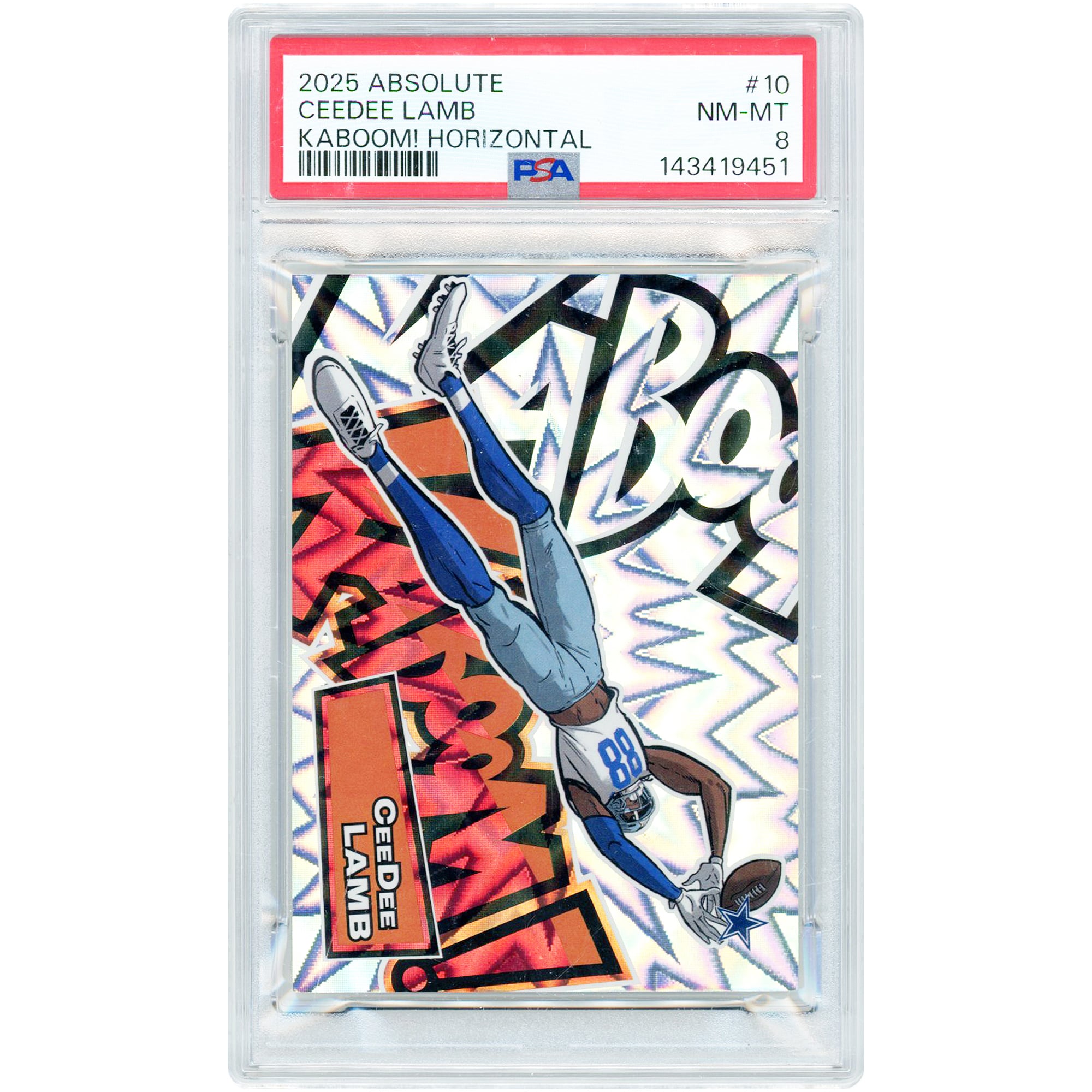 CeeDee Lamb Dallas Cowboys 2025 Panini Absolute KaBoom! Horizontal #10 PSA Authenticated 8 Card