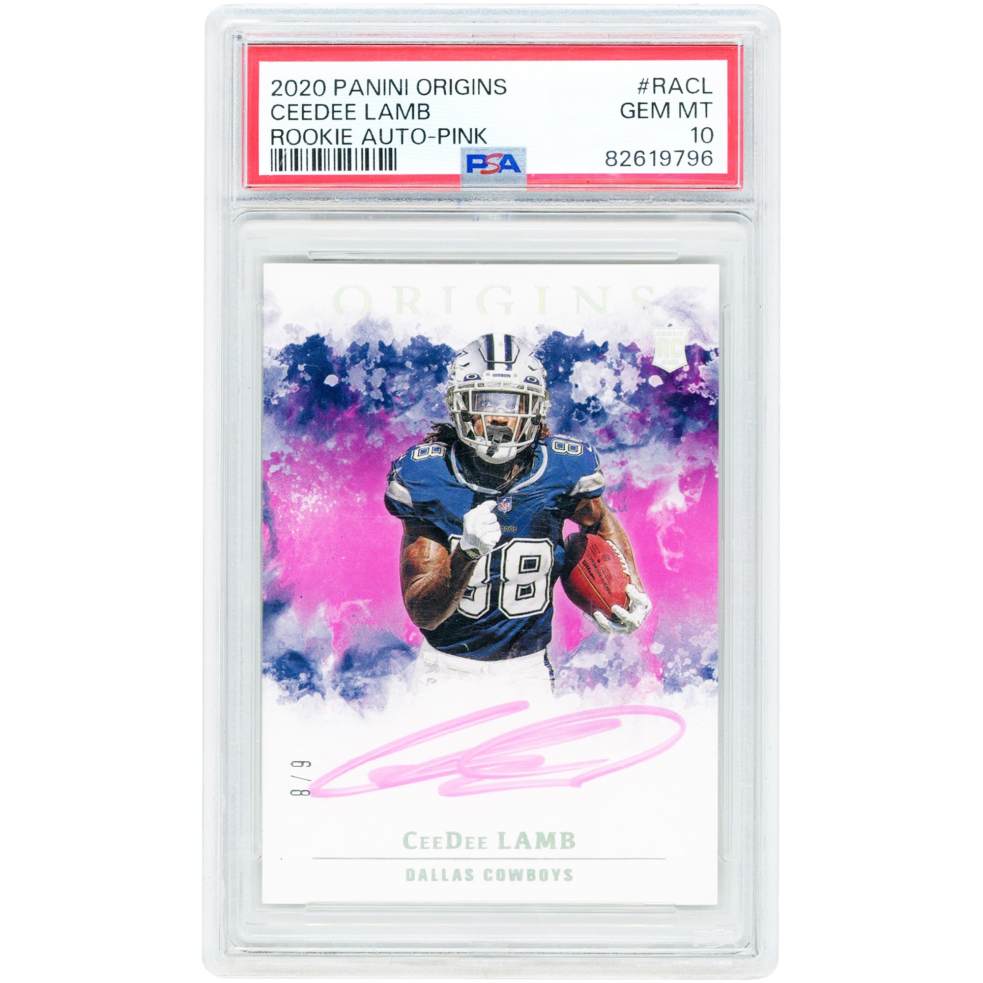 CeeDee Lamb Dallas Cowboys Autographed 2020 Panini Origins Rookie Autograph Pink Ink #RA-CL #6/8 PSA Authenticated 10 Rookie Card