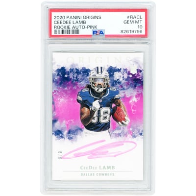 CeeDee Lamb Dallas Cowboys Autographed 2020 Panini Origins Rookie Autograph Pink Ink #RA-CL #6/8 PSA Authenticated 10 Rookie Card