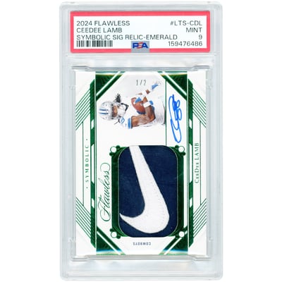 CeeDee Lamb Dallas Cowboys Autographed 2024 Panini Flawless Nike Swoosh Relic Emerald #LTS-CDL #1/2 PSA Authenticated 9 Card