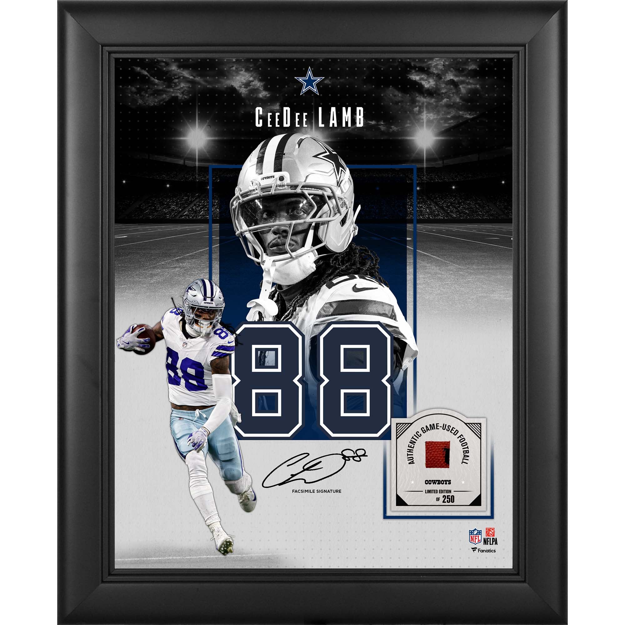 CeeDee Lamb Dallas Cowboys Facsimile Signature Framed 11" x 14" Showcase Collage with a Piece of Game-Used Football - Limited Edition of 250