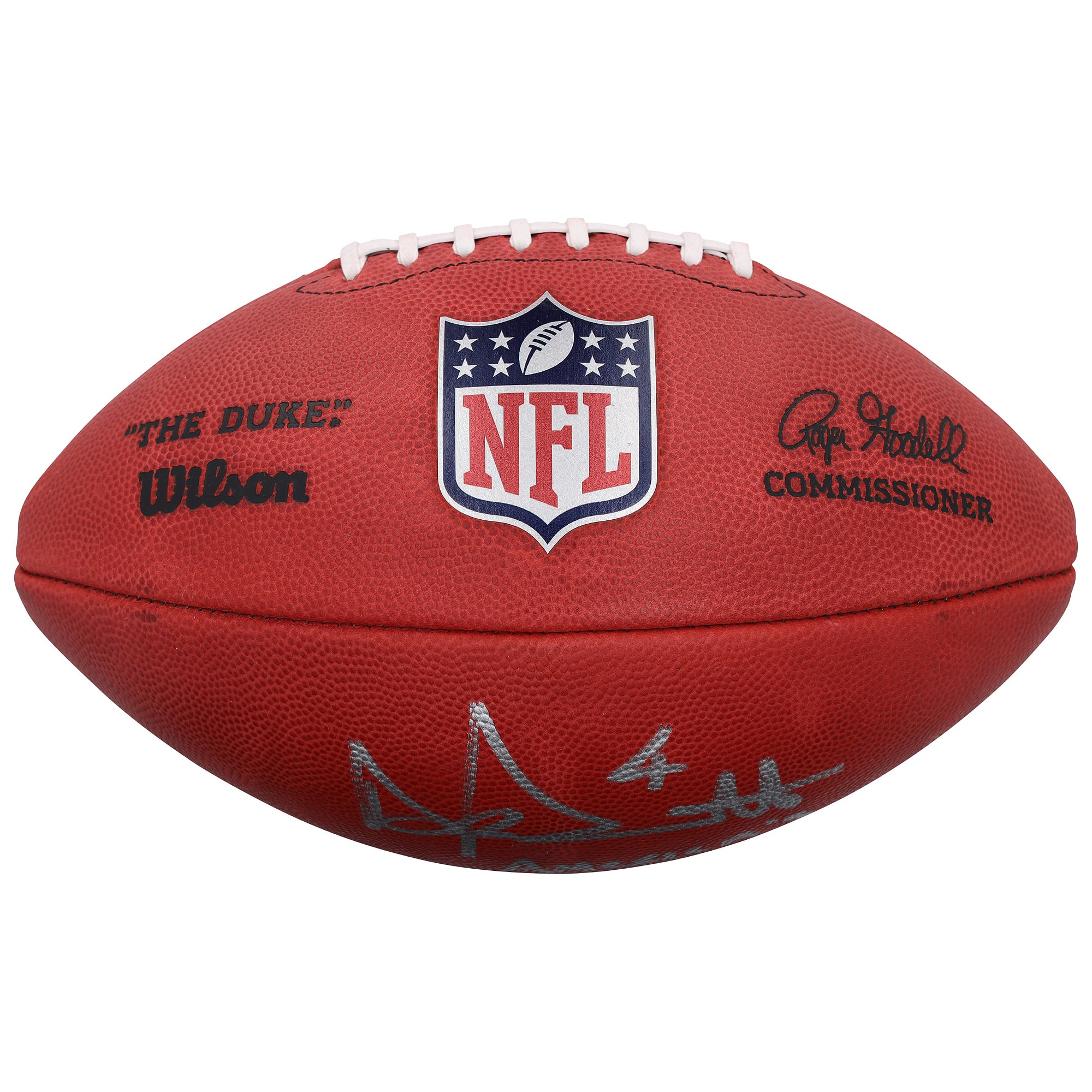 Ballon de football américain Wilson Duke en couleurs, autographié par Dak Prescott des Dallas Cowboys, avec l'inscription « America's Team ».