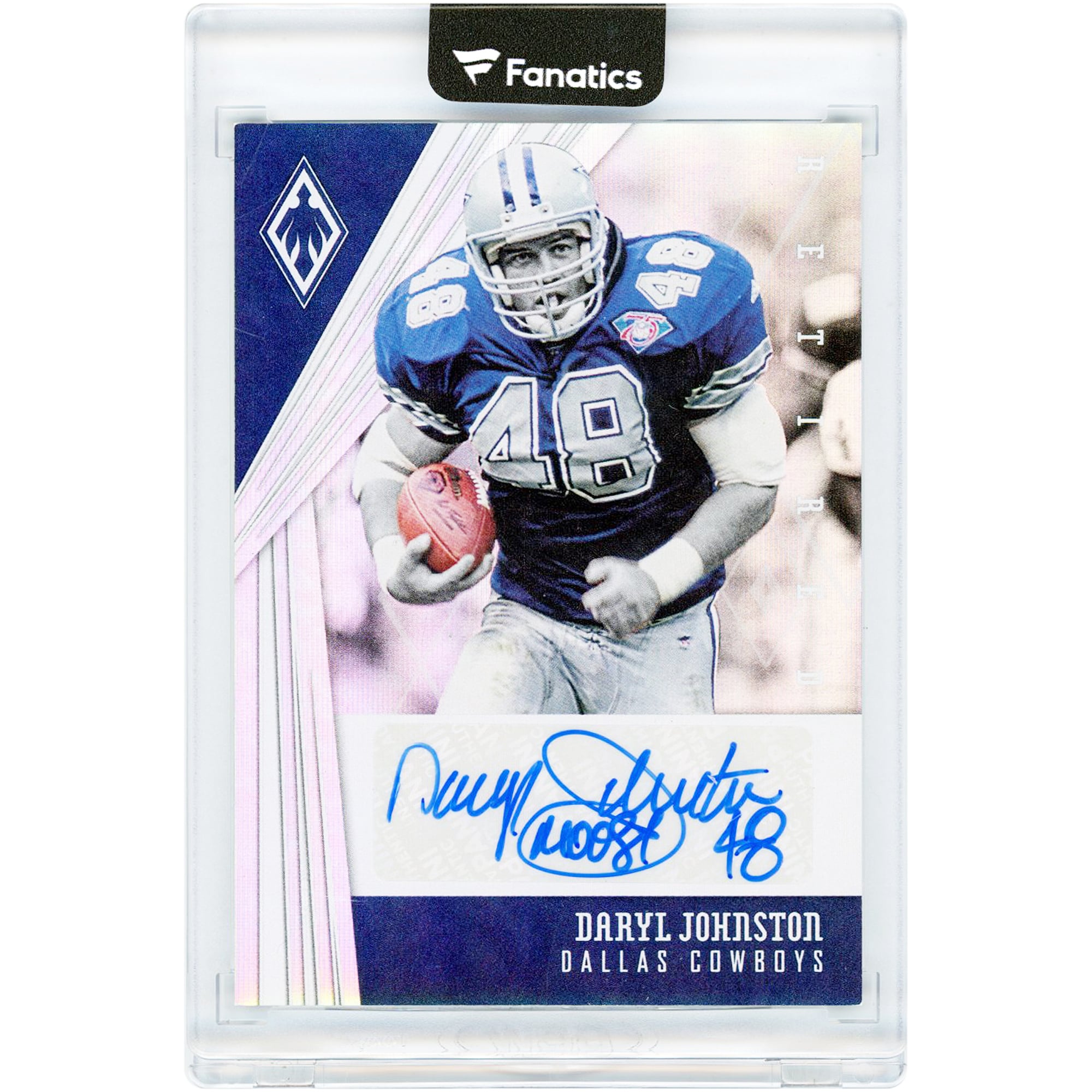 Carte autographiée Daryl Johnston des Dallas Cowboys, Panini Phoenix Retired Signatures 2019, n° RS-DJ, n° 36/99