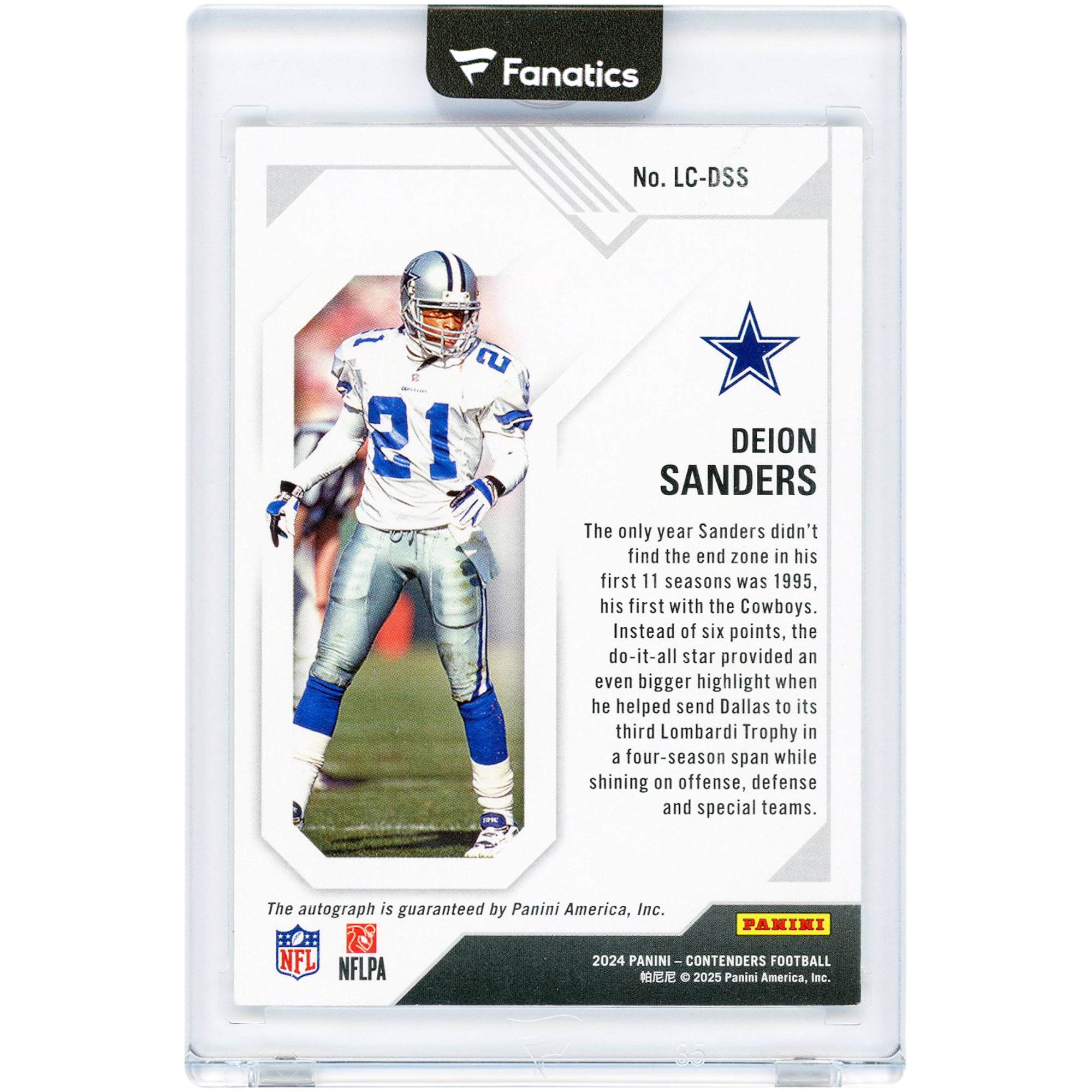 Carte autographiée de Deion Sanders (Dallas Cowboys) - Collection Panini Contenders Legendary Contenders 2024 #LC-DSS #76/99