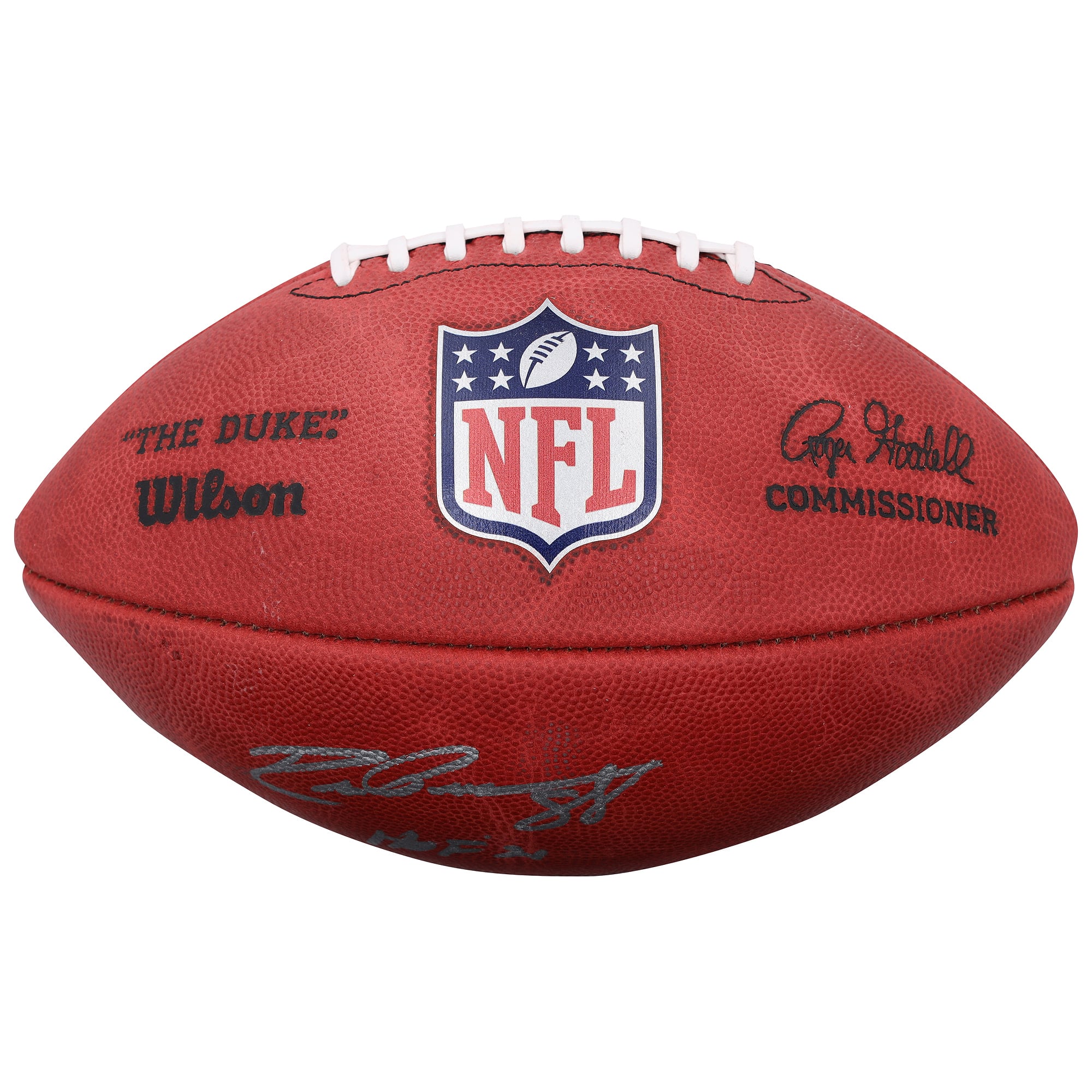 Ballon de football Wilson Duke en couleur, autographié par Drew Pearson des Dallas Cowboys, avec inscription « HOF 21 ».
