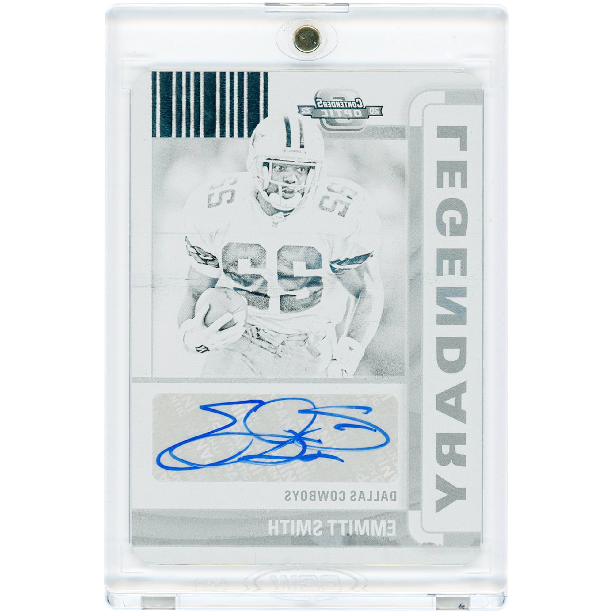 Carte autographiée Emmitt Smith (Dallas Cowboys) 2022 Panini Contenders Optic Legendary Black Printing Plate #LCA-ES #1/1