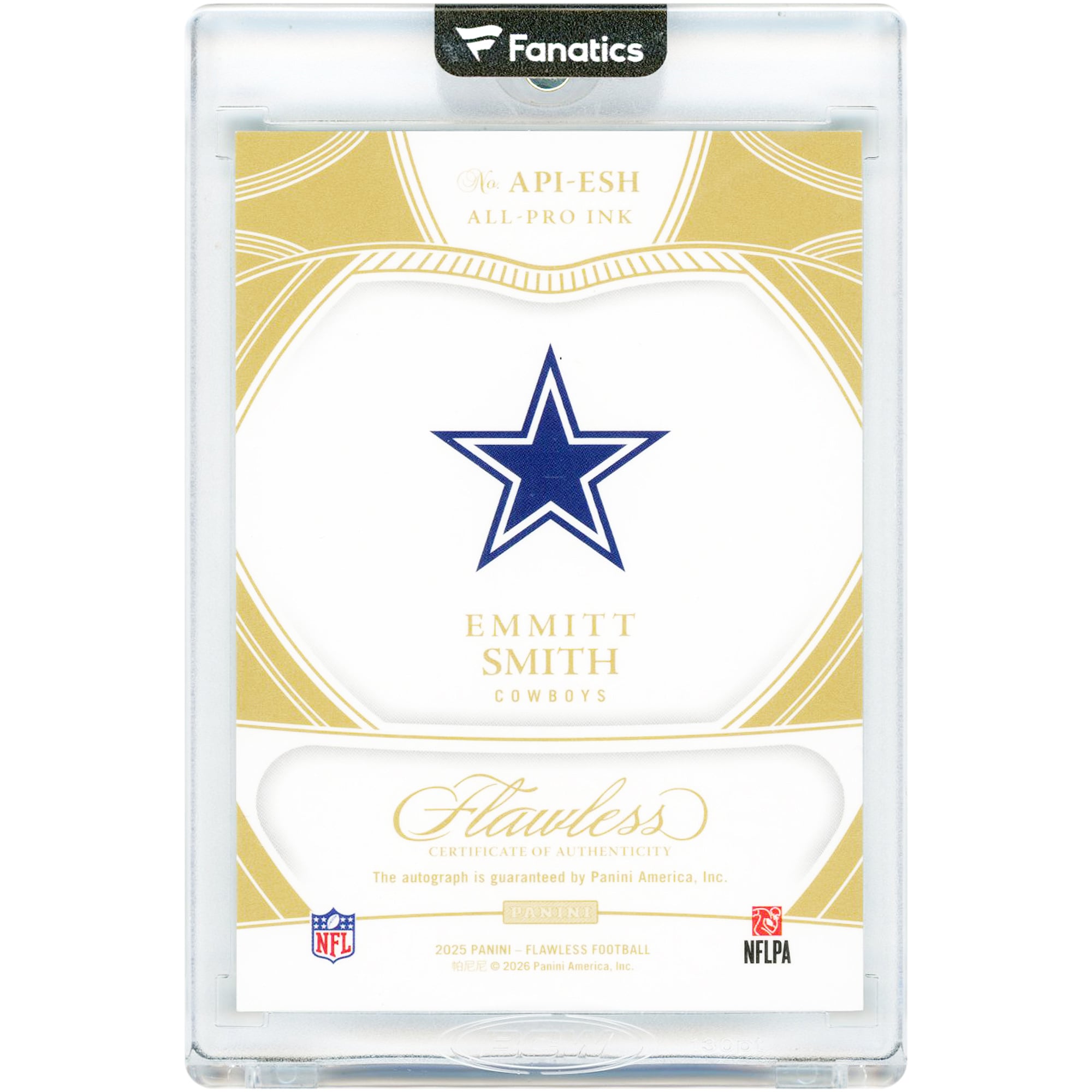 Emmitt Smith Dallas Cowboys Autographed 2025 Panini Flawless All Pro Ink Emerald #API-ESH #1/5 Card