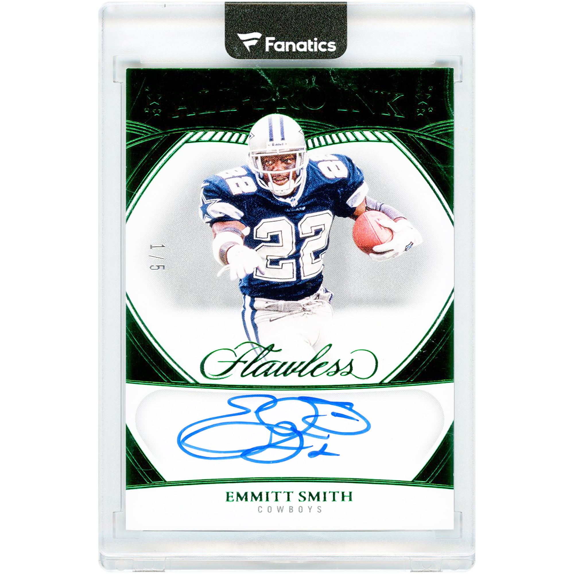 Emmitt Smith Dallas Cowboys Autographed 2025 Panini Flawless All Pro Ink Emerald #API-ESH #1/5 Card