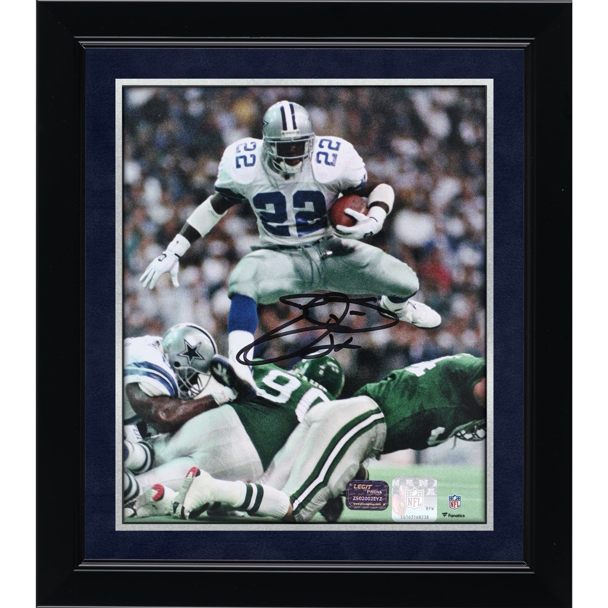 Emmitt Smith Dallas Cowboys Autographed 8" x 10" Hurdle vs. Philadelphia Eagles Photograph