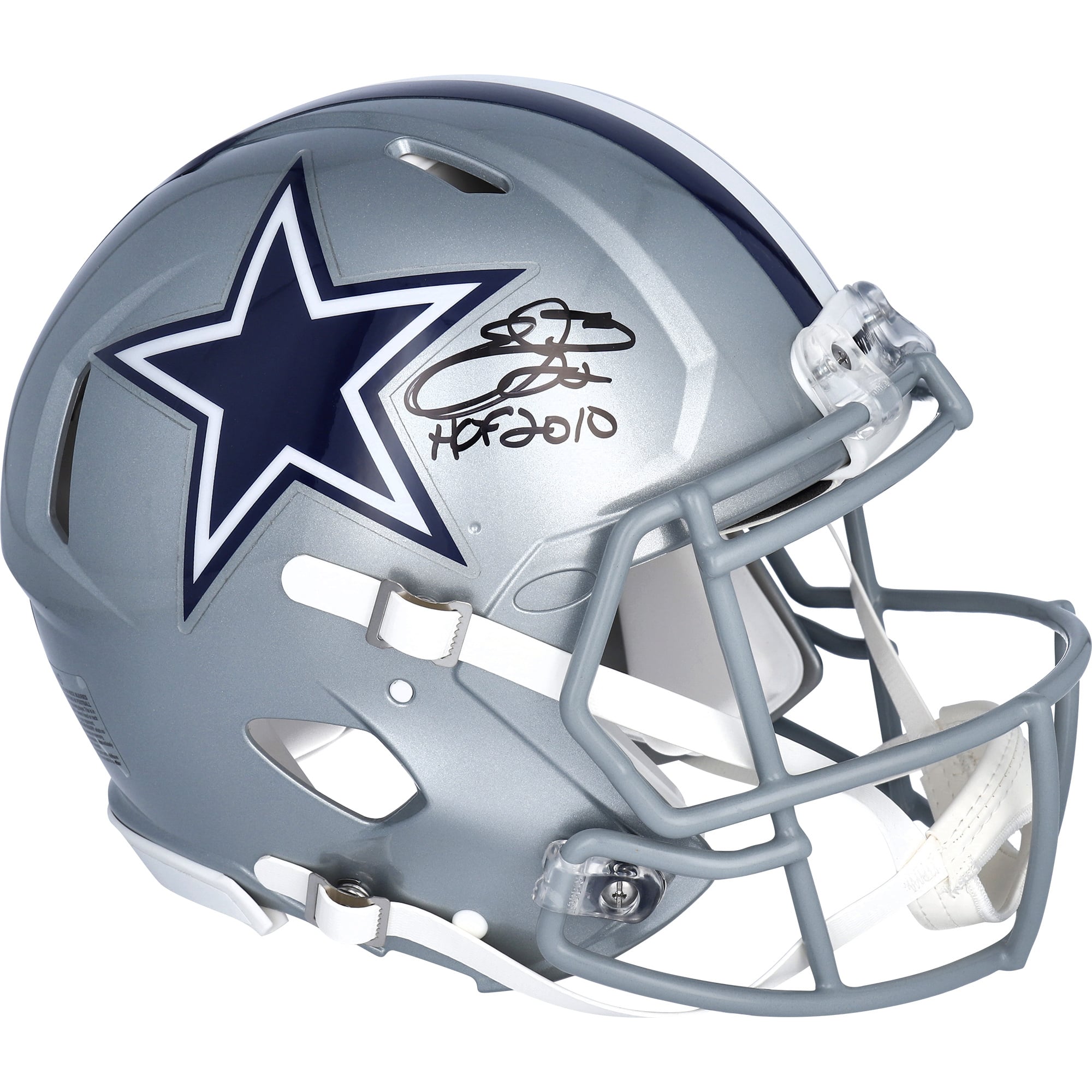 Casque Riddell Speed ​​Authentic autographié par Emmitt Smith des Dallas Cowboys avec inscription « HOF 2010 »
