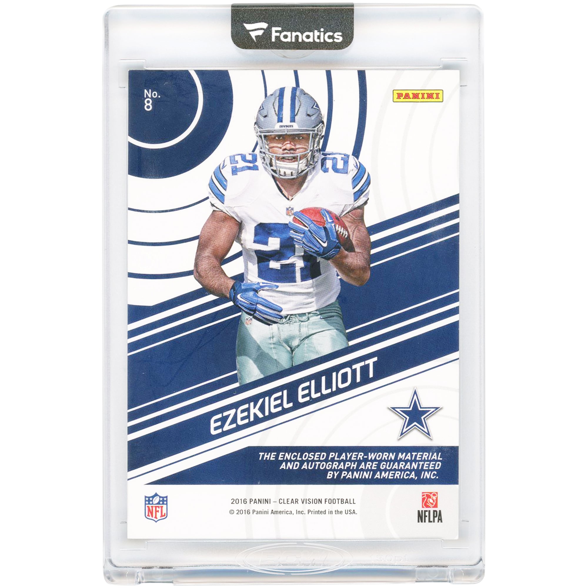 Carte de recrue Ezekiel Elliott des Dallas Cowboys, autographiée, Panini Clear Vision Clear Choice Jersey Relic Prime Gold 2016, n° 8, n° 10/10