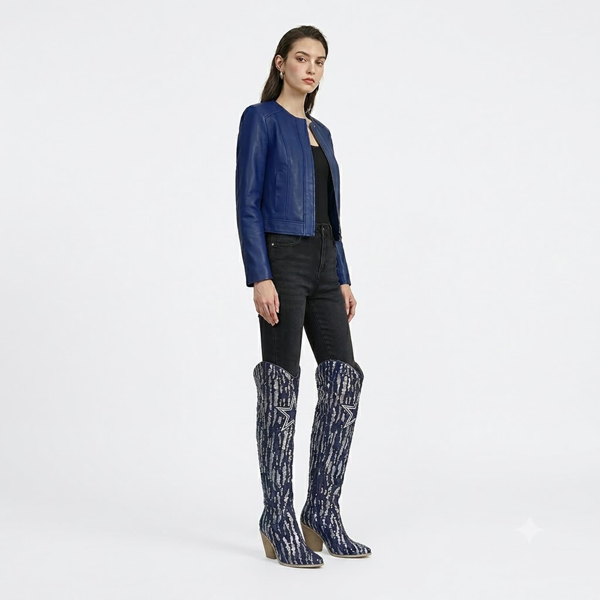 FABGATING by Cuce  Dallas Cowboys Over-the-Knee Two-Tone Sequin Boots
