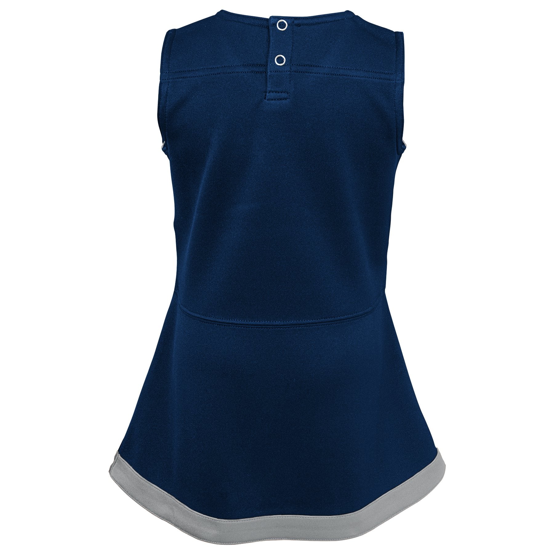 Ensemble deux pièces bleu marine Dallas Cowboys pour filles d'âge préscolaire : robe-salopette et bloomer assortis, style capitaine de cheerleading.